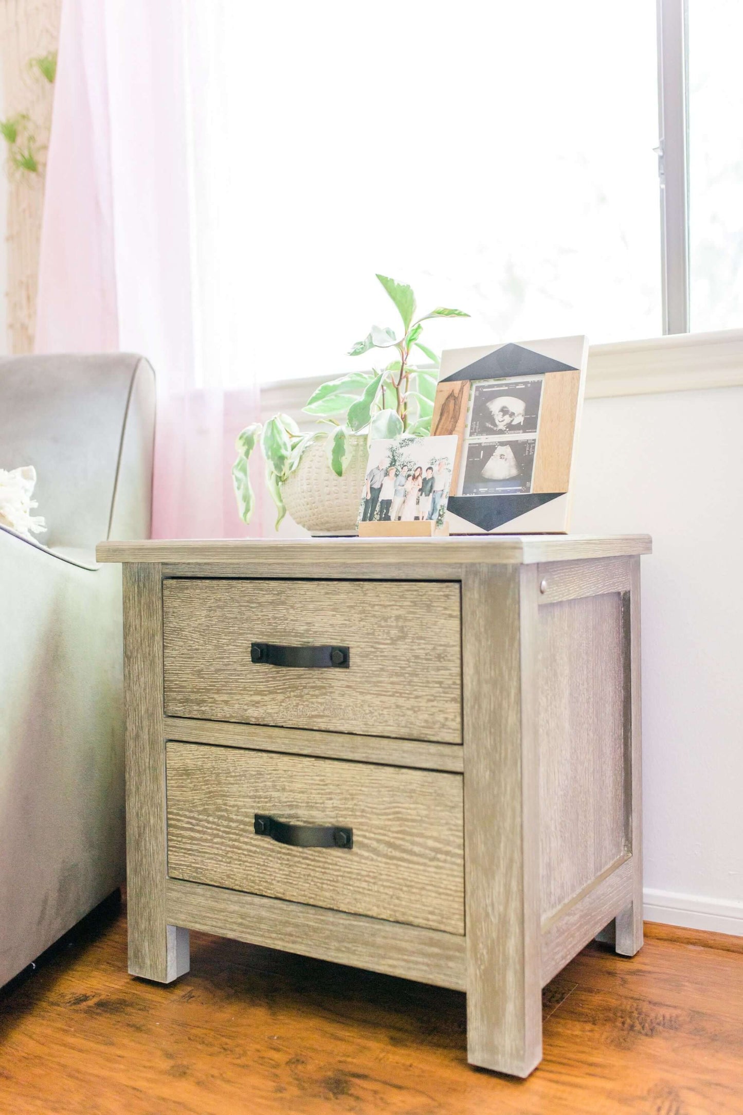 Relic 2-Drawer Nightstand - Lifestyle Image Side View of 2-Drawer Nightstand Fossil