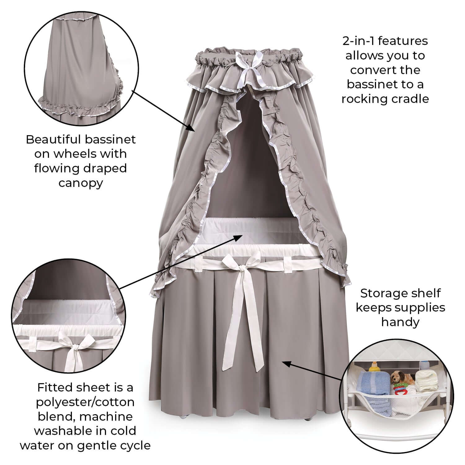 Majesty Baby Bassinet with Canopy - Feature Image of Majesty Baby Bassinet with Canopy Multi Tone Gray