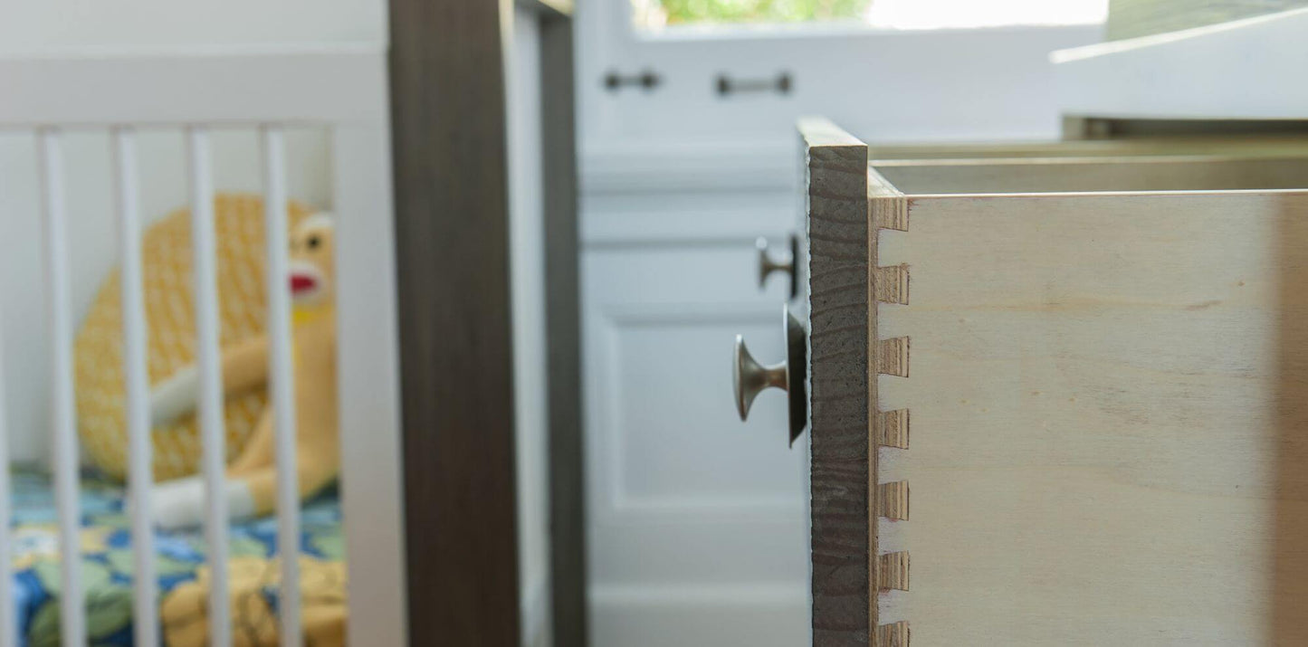 True 2 Drawer Nightstand - Lifestyle Image of Open Drawer of 2 Drawer Nightstand Mud with Snow