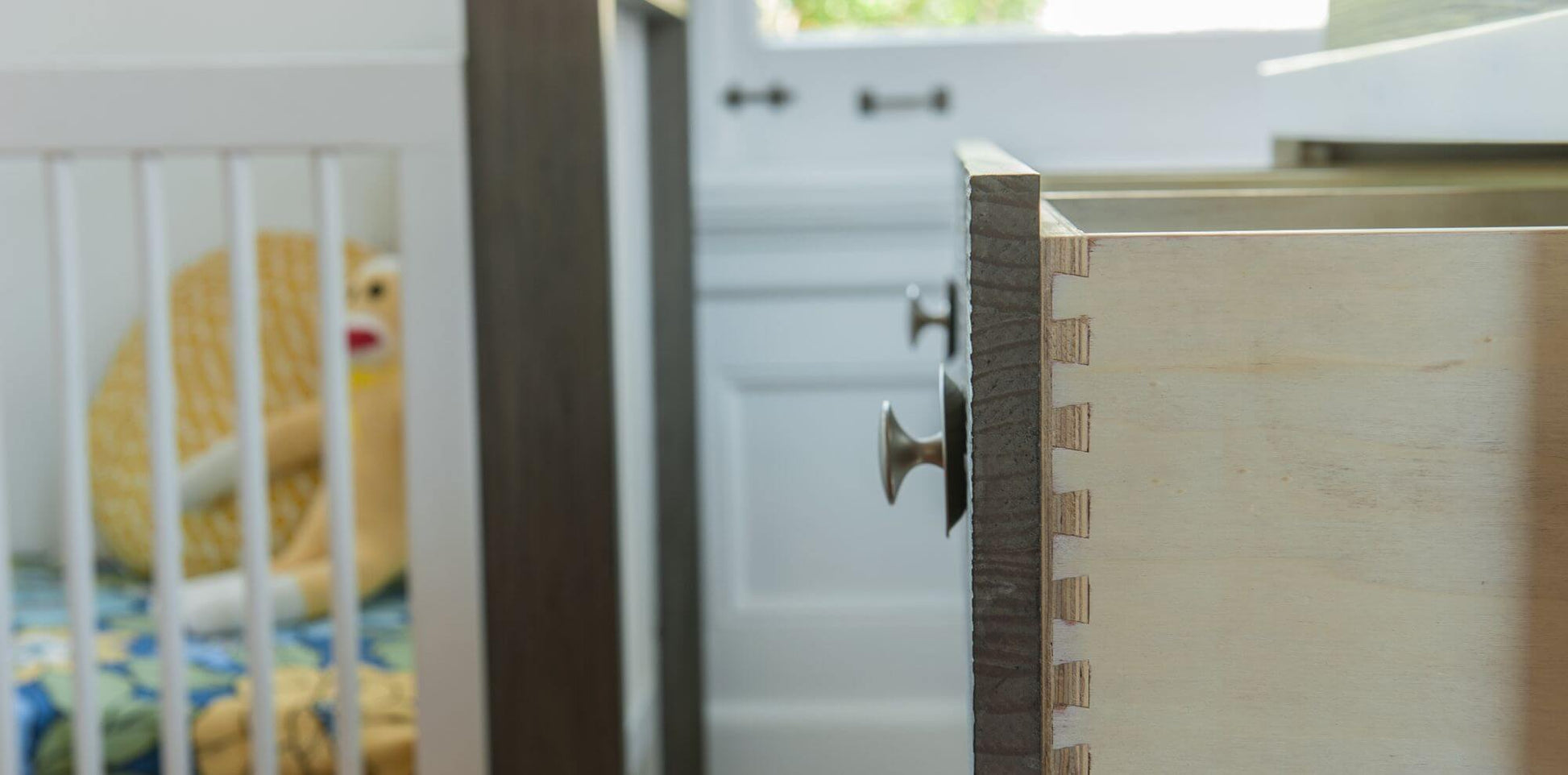 True 2 Drawer Nightstand - Lifestyle Image of Open Drawer of 2 Drawer Nightstand Mud with Snow