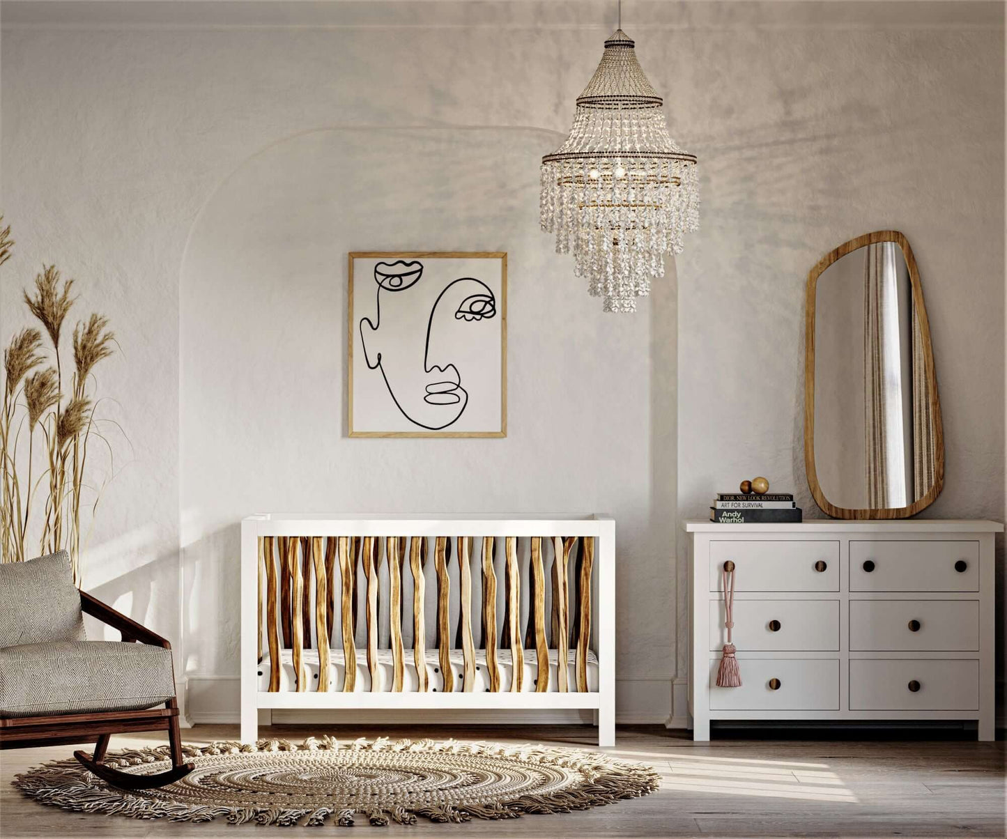 Branch 4 in 1 Convertible Crib - Lifestyle Image of 4 in 1 Convertible Crib Acacia with Dresser