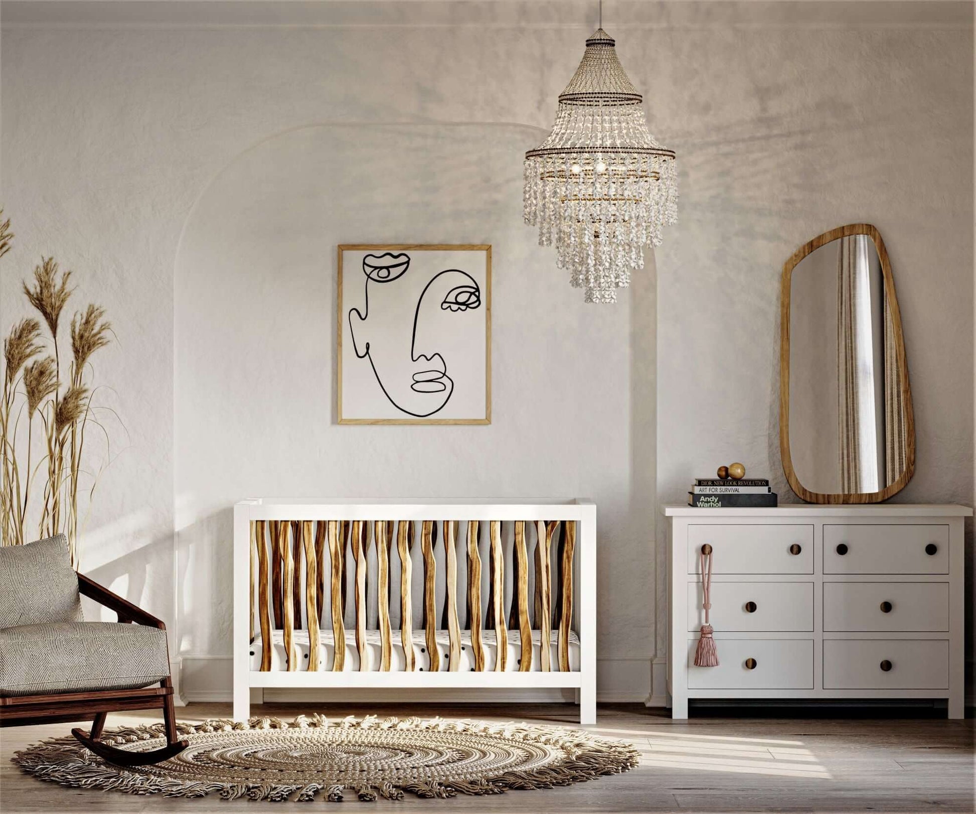 Branch 4 in 1 Convertible Crib - Lifestyle Image of 4 in 1 Convertible Crib Acacia with Dresser