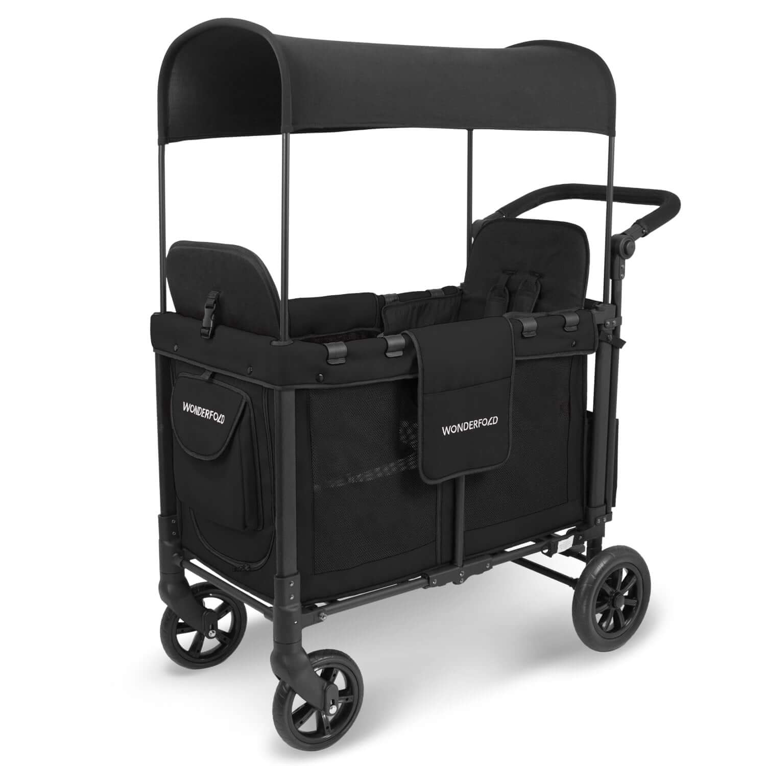 W2 Original + Double Stroller Wagon - Inclined Side View of W2 Original + Double Stroller Wagon Black