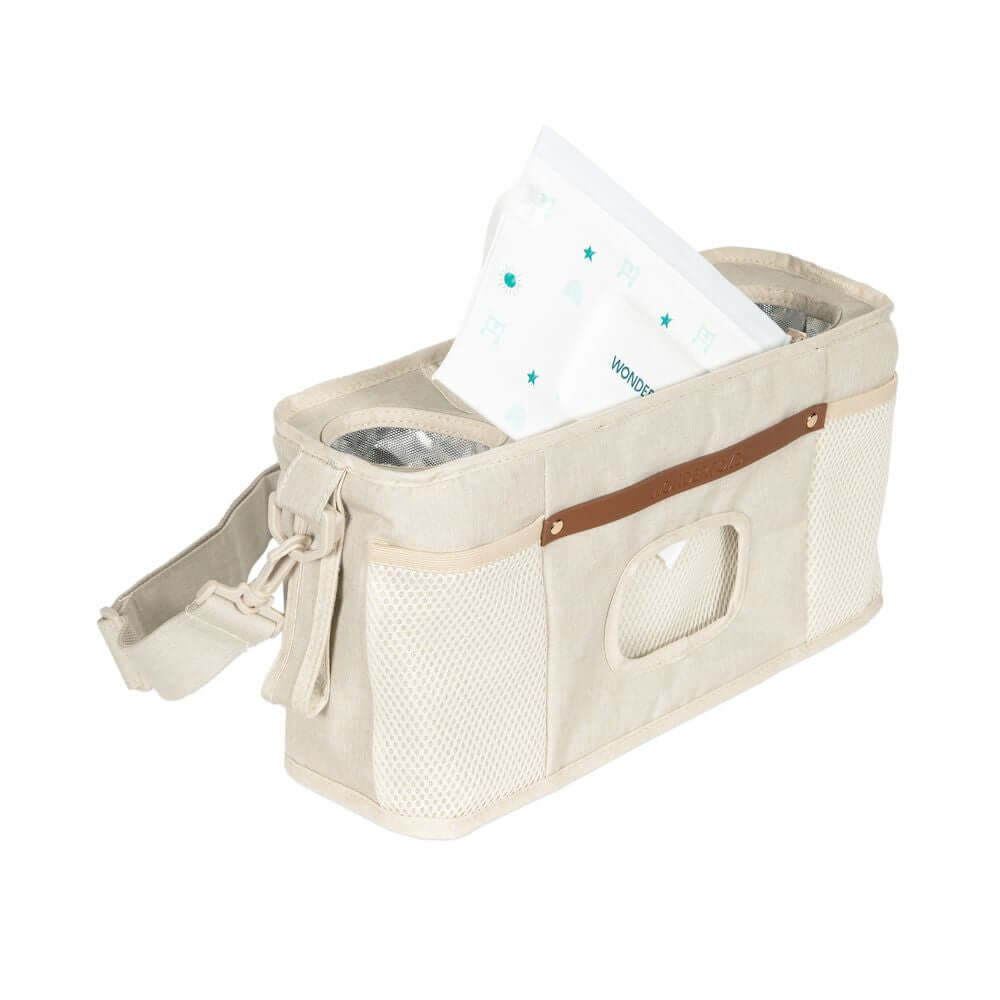 Parent Console with 2 Insulated Cup Holders - Front Inclined View of Parent Console with 2 Cup Holders Beige