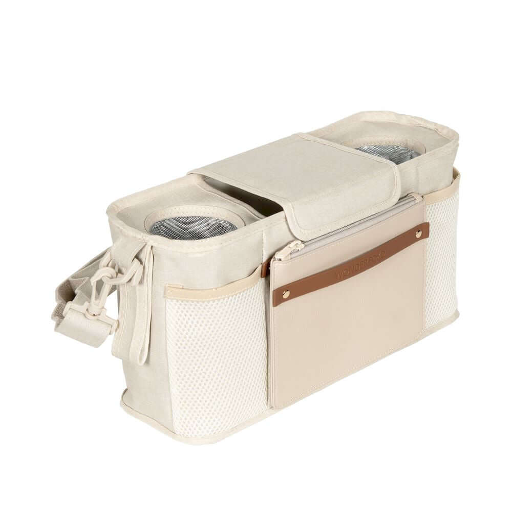 Parent Console with 2 Insulated Cup Holders - Front Inclined View of Parent Console with 2 Cup Holders Beige-2