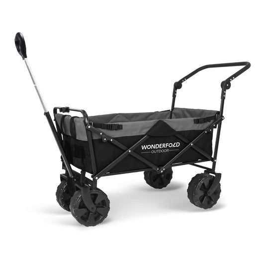 S2 Push and Pull Folding Wagon with Beach Tires - Front Inclined View of The Wagon S2 Black
