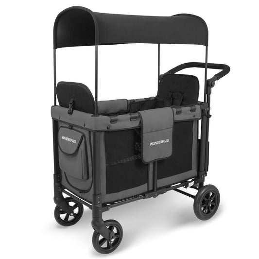 W2 Original + Double Stroller Wagon - Inclined Side View of W2 Original + Double Stroller Wagon Gray