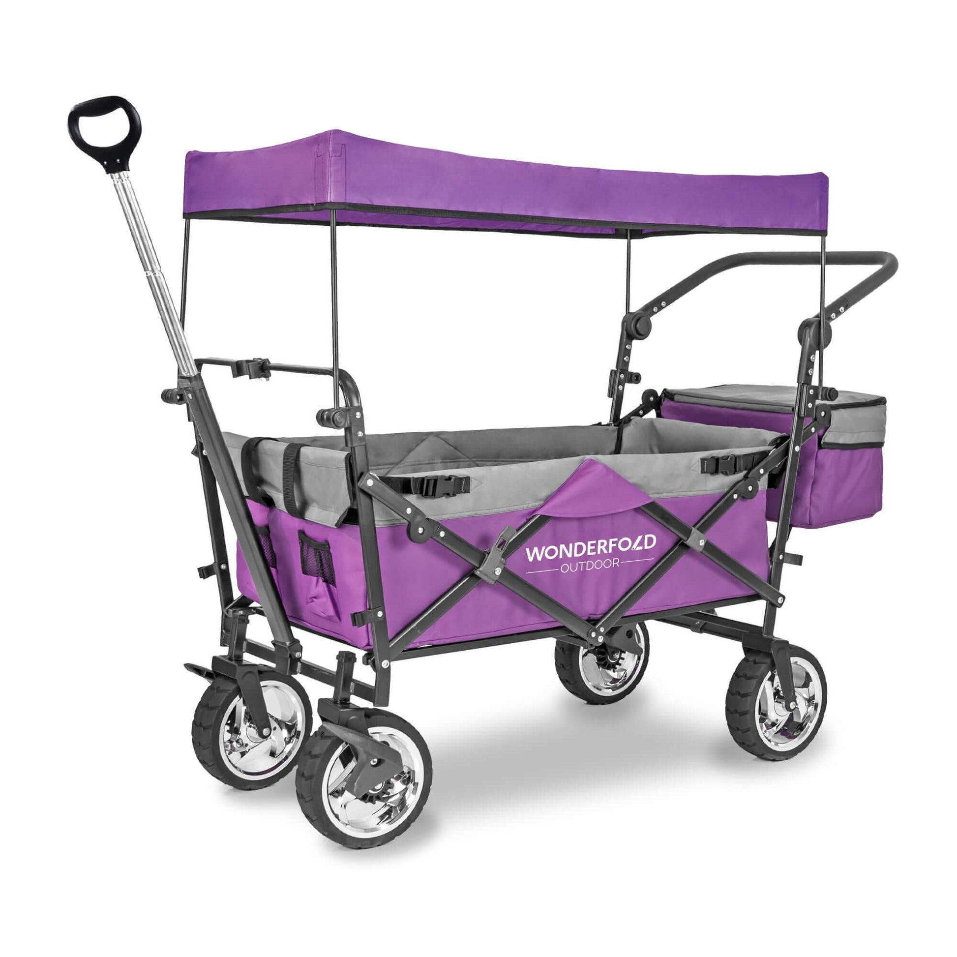 S4 Push and Pull Folding Wagon with Canopy & Brakes - Front Inclined View of The Wagon S4 Purple