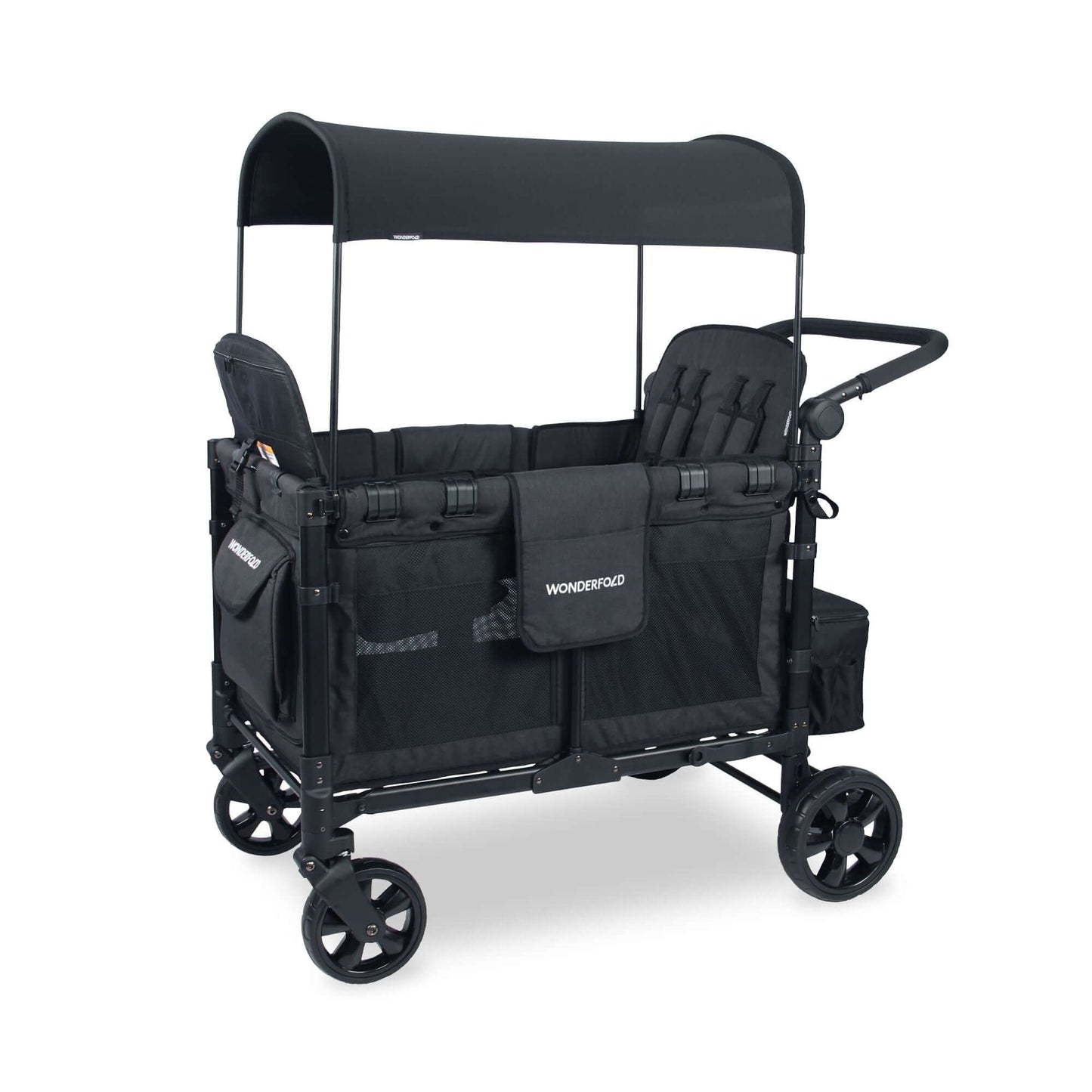 W4 Elite Quad Stroller Wagon - Inclined Side View of W4 Elite Quad Stroller Wagon Black