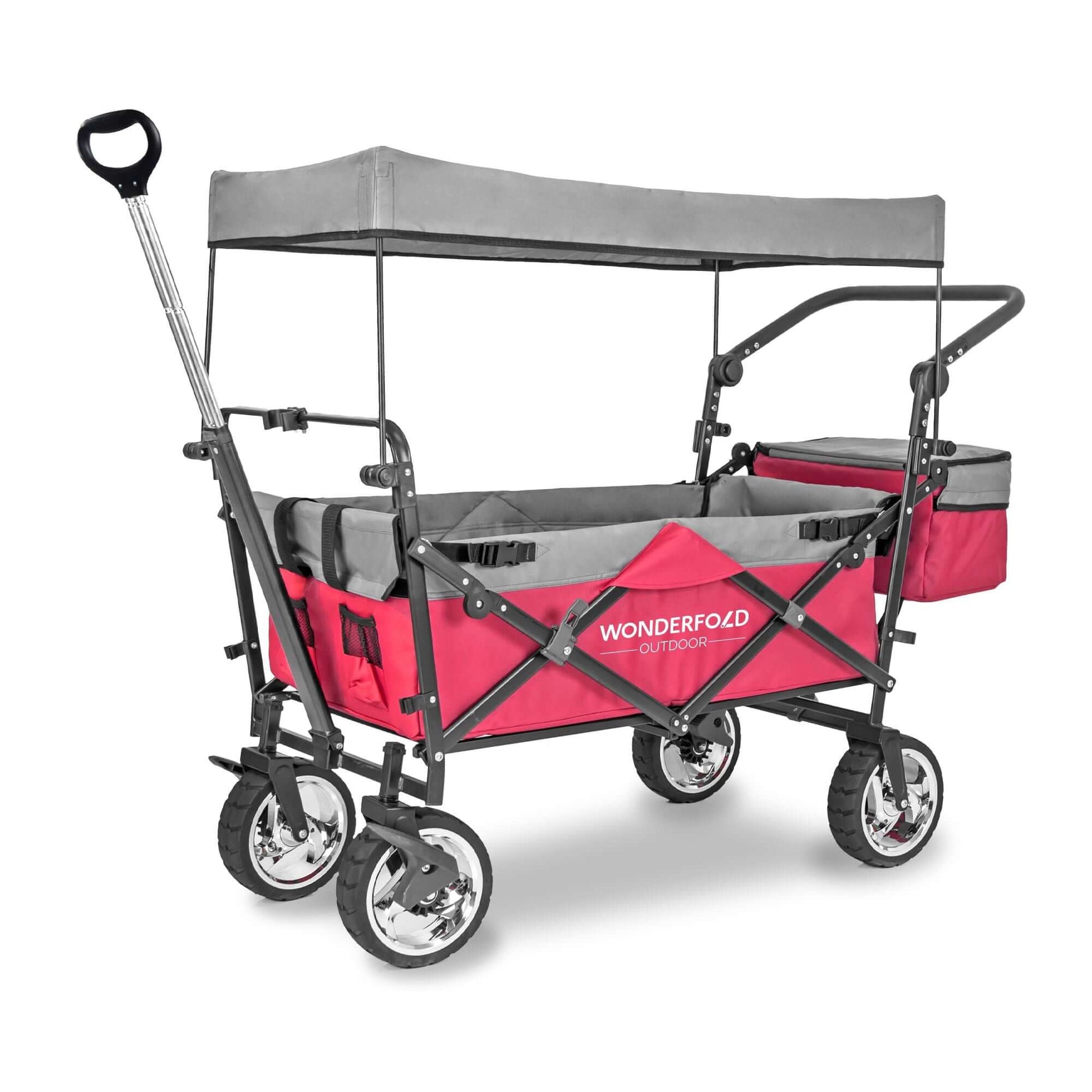 S4 Push and Pull Folding Wagon with Canopy & Brakes - Front Inclined View of The Wagon S4 Red