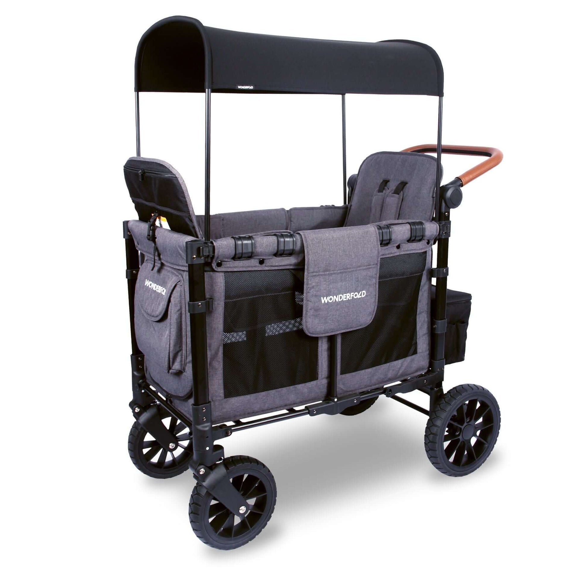 W2 Luxe Double Stroller Wagon - Inclined Side View of W2 Luxe Double Stroller Wagon Gray