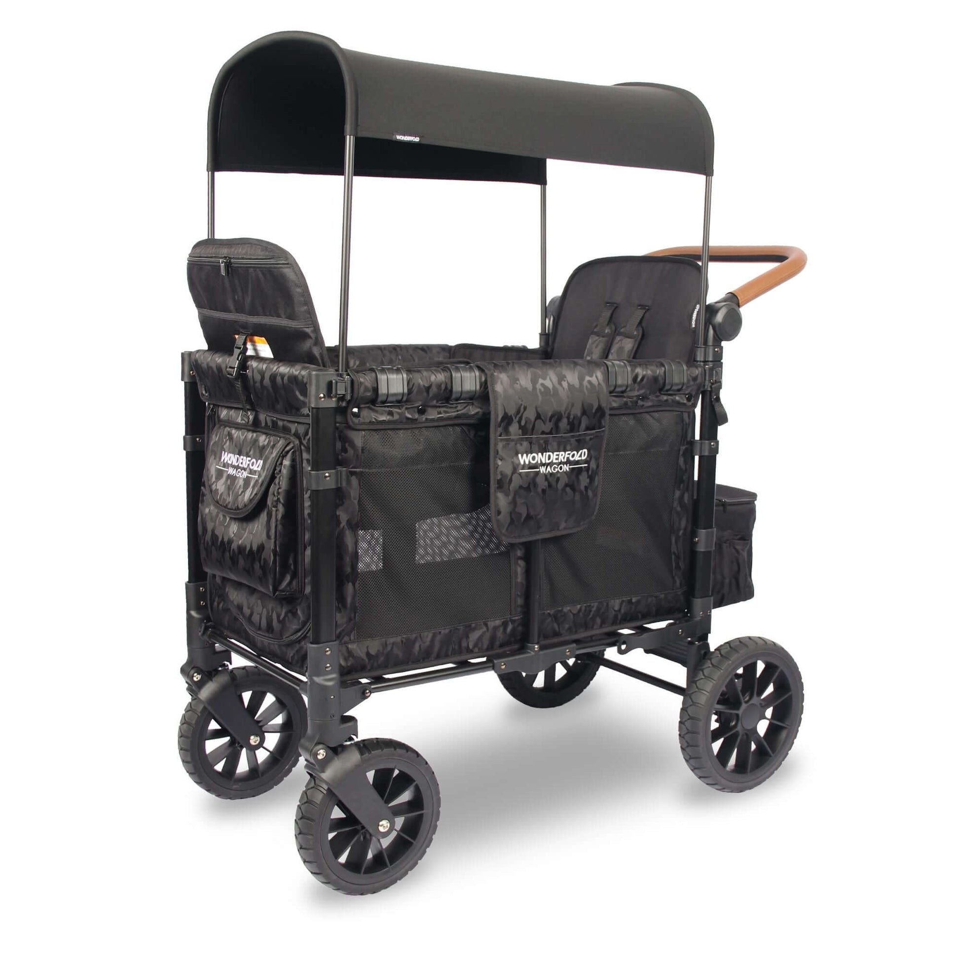 W2 Luxe Double Stroller Wagon - Inclined Side View of W2 Luxe Double Stroller Wagon Elite Black Como