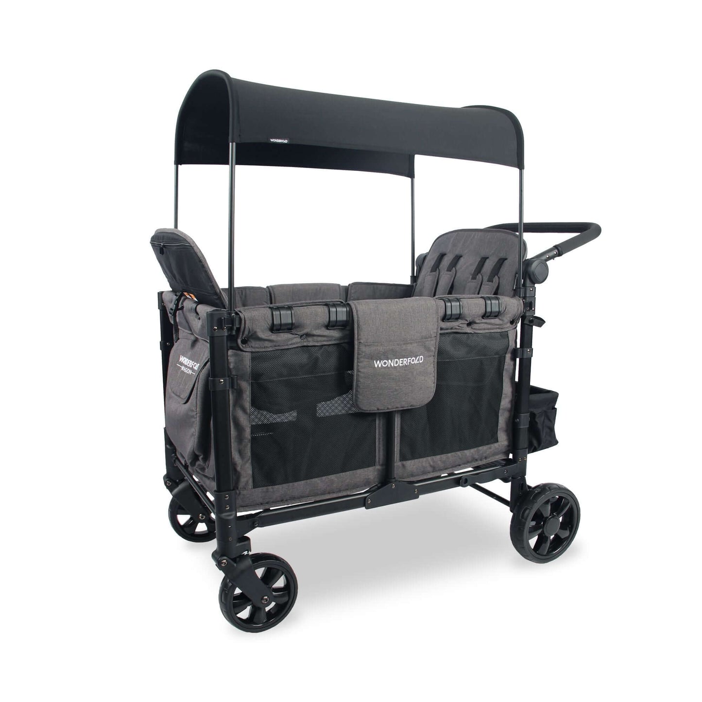 W4 Elite Quad Stroller Wagon - Inclined Side View of W4 Elite Quad Stroller Wagon Gray