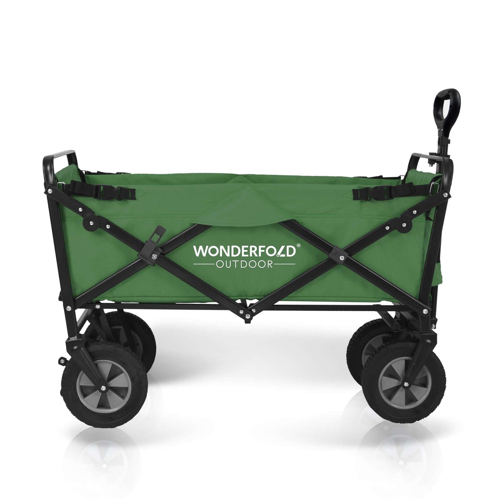 S1 Utility Folding Wagon with Self Stand - Side View of The Wagon S1 Green Without Pull Handle