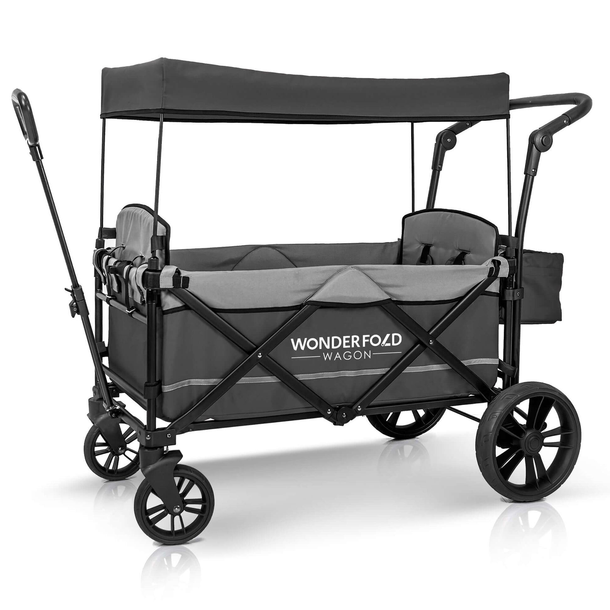 X2 Double Stroller Wagon - Inclined Side View of X2 Double Stroller Wagon Gray
