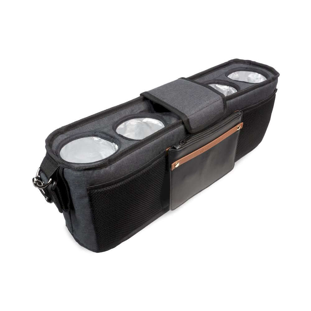 Parent Console Snack Activity Tray with 4 Cupholders - Top Inclined Front View of Parent Console with 4 Cup Holders Black