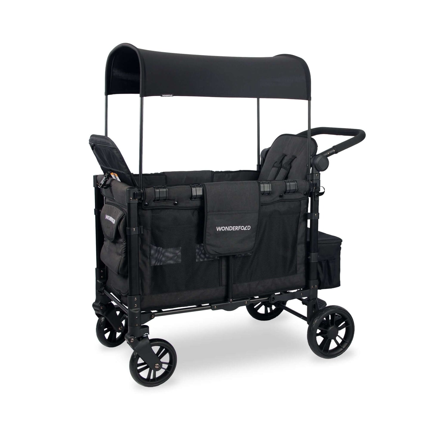 W2 Elite Double Stroller Wagon - Inclined Side View of W2 Elite Double Stroller Wagon Black