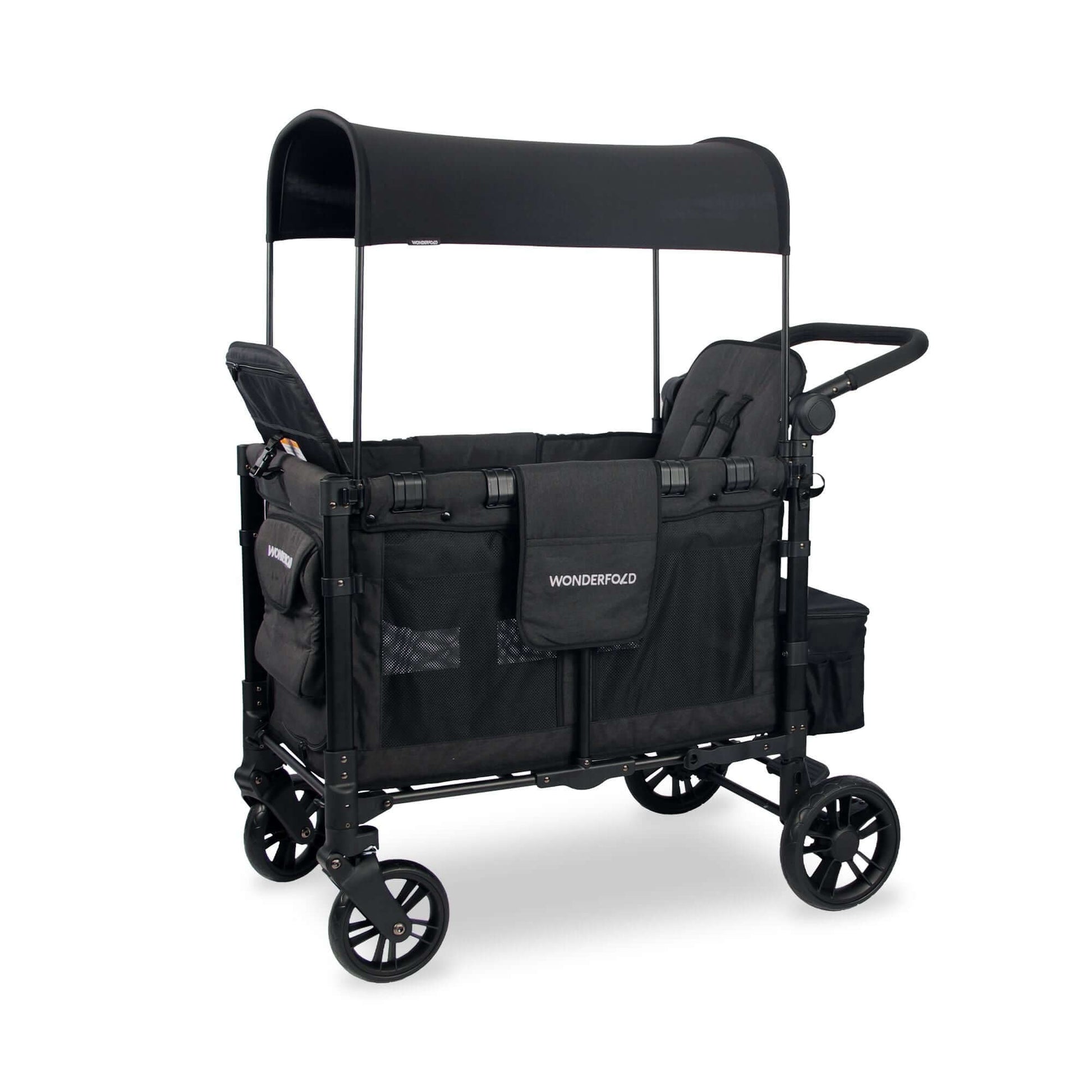 W2 Elite Double Stroller Wagon - Inclined Side View of W2 Elite Double Stroller Wagon Black