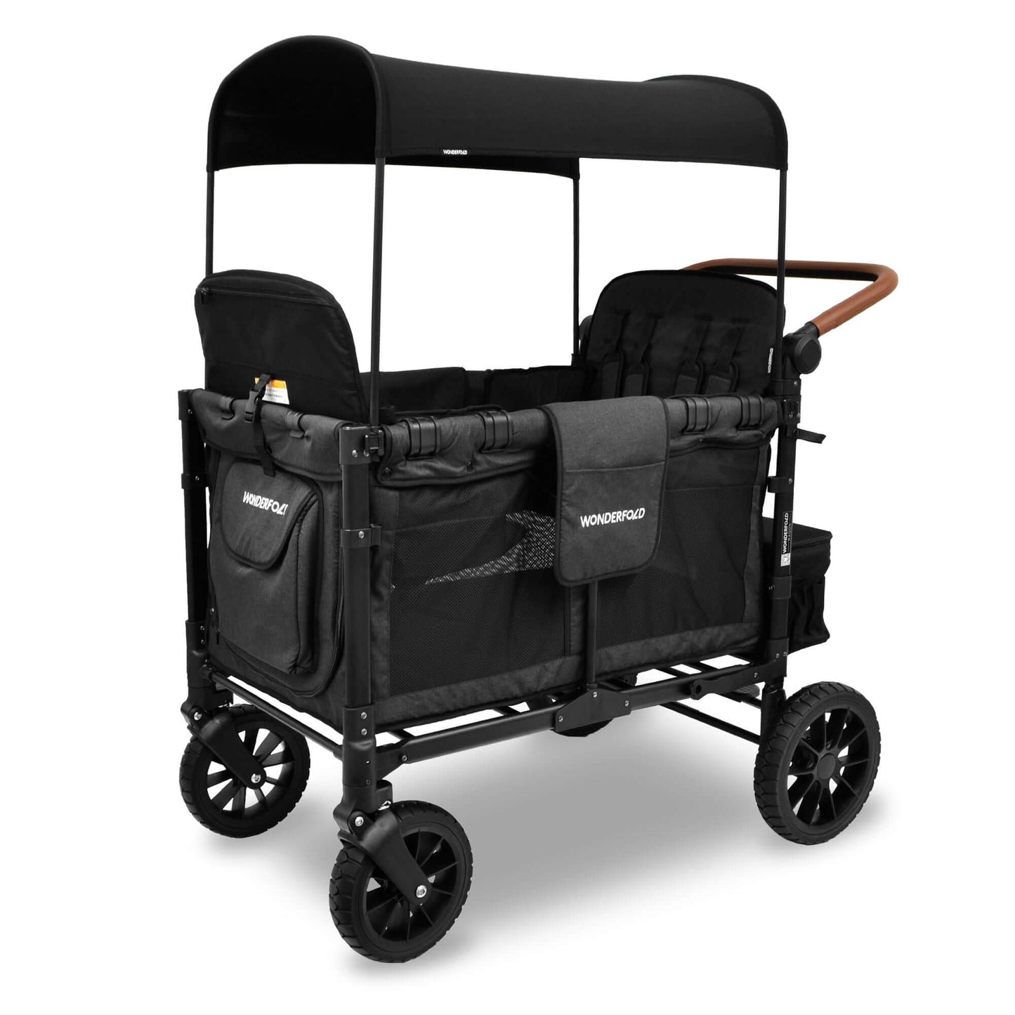 W4 Luxe Quad Stroller Wagon - Inclined Front View of W4 Luxe Quad Stroller Wagon Black