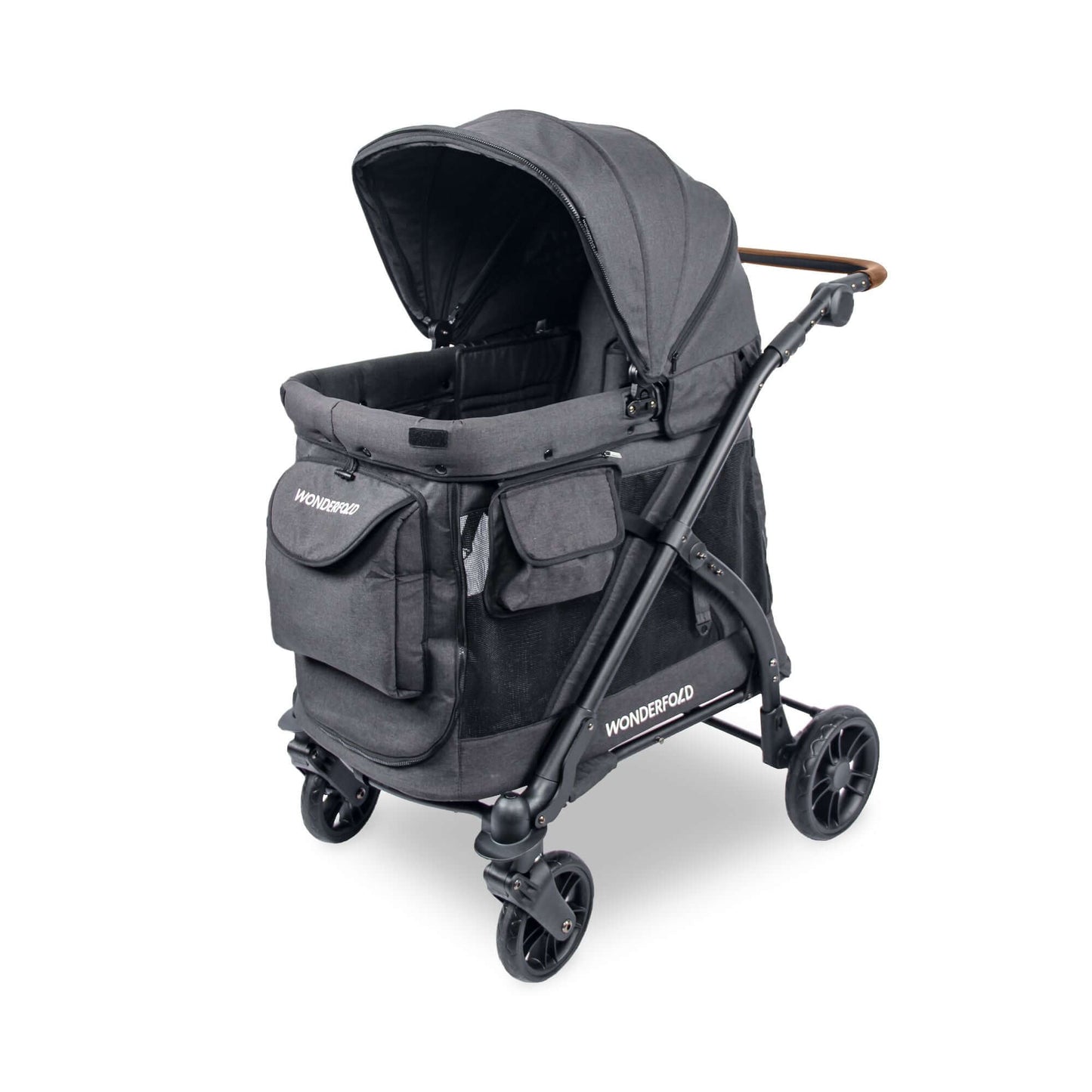 M1 Single Stroller Wagon - Inclined Front View of M1 Single Stroller Wagon Black With Canopy