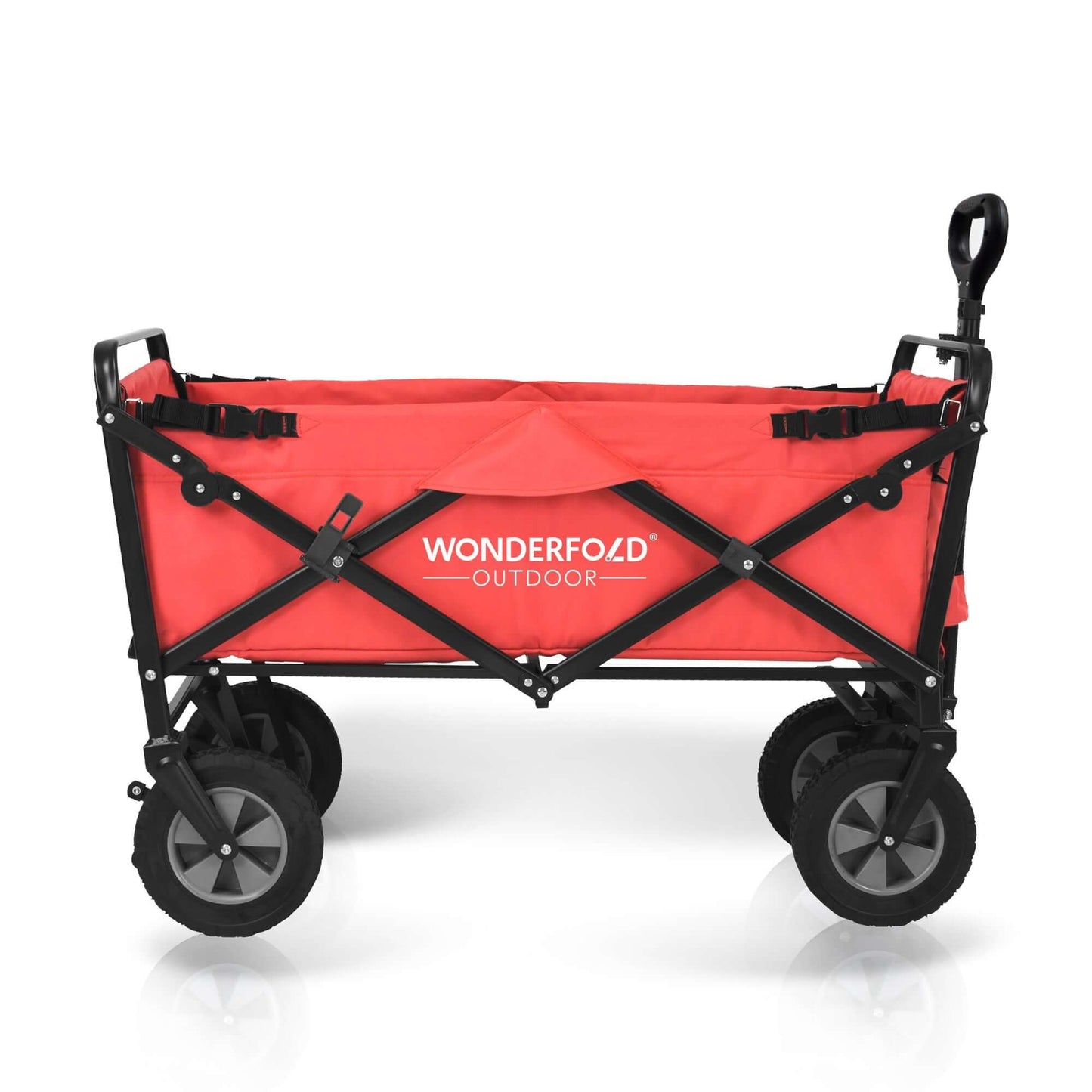 S1 Utility Folding Wagon with Self Stand - Side View of The Wagon S1 Red Without Pull Handle