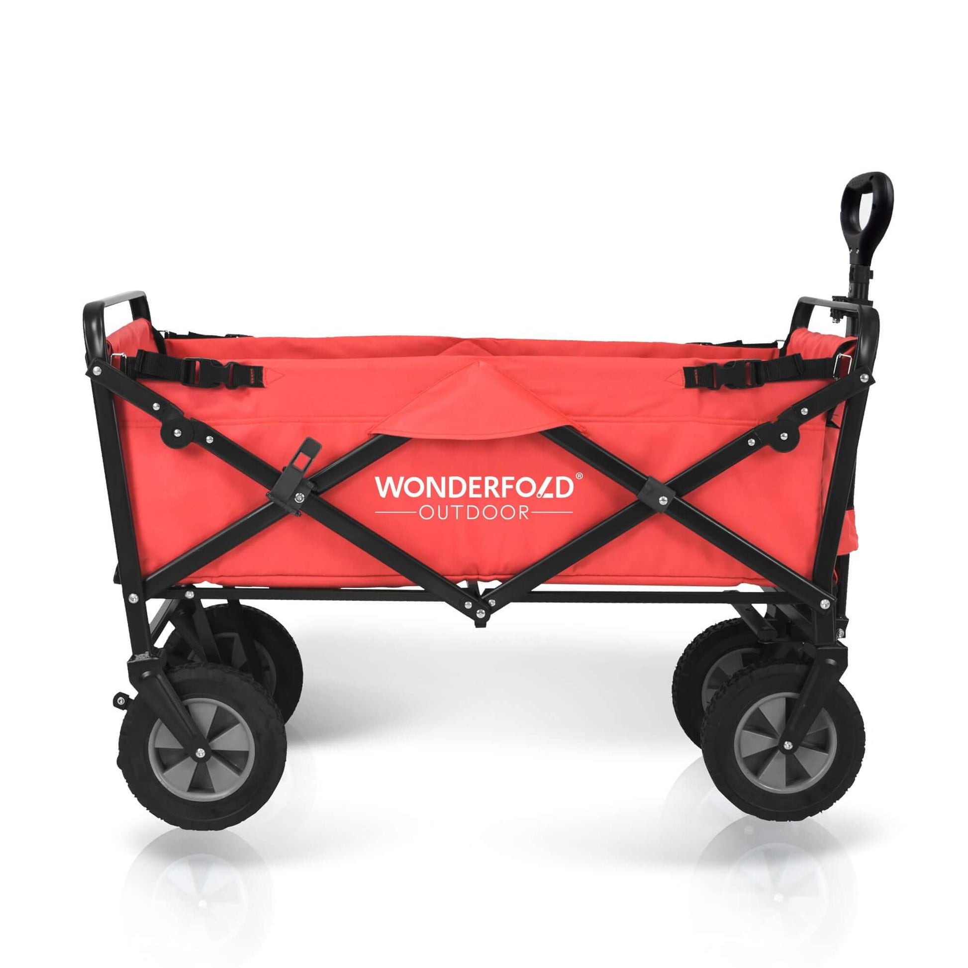 S1 Utility Folding Wagon with Self Stand - Side View of The Wagon S1 Red Without Pull Handle