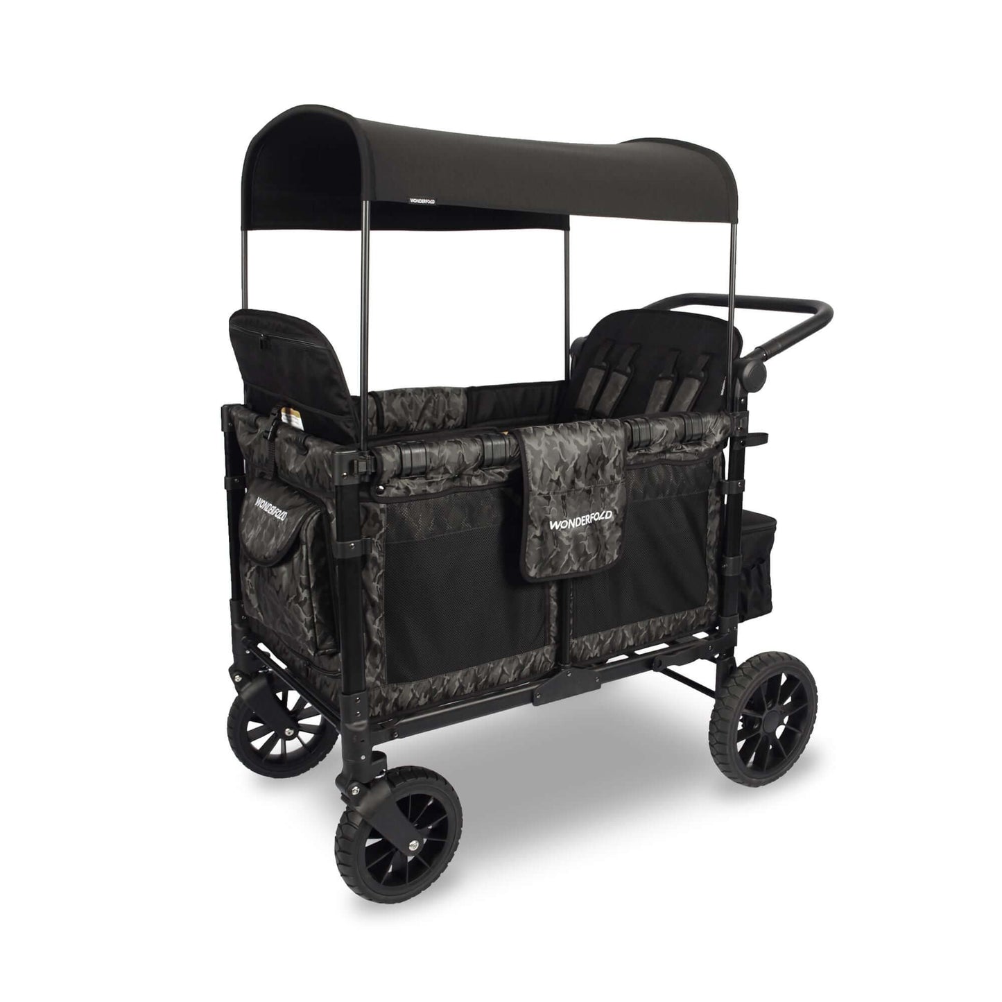 W4 Luxe Quad Stroller Wagon - Inclined Side View of W4 Luxe Quad Stroller Wagon Gray