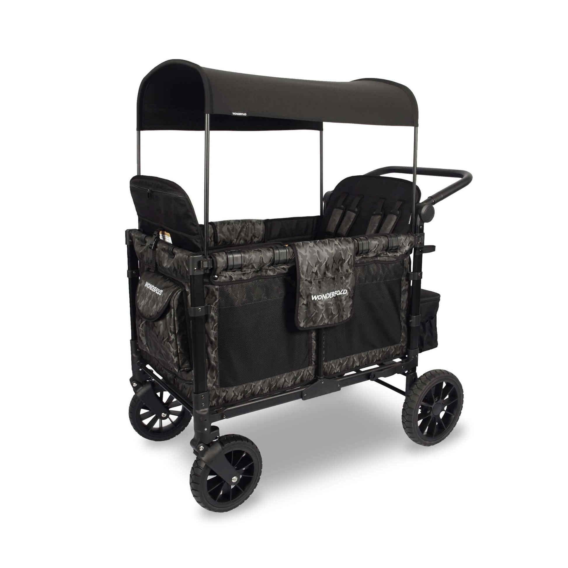 W4 Luxe Quad Stroller Wagon - Inclined Side View of W4 Luxe Quad Stroller Wagon Gray