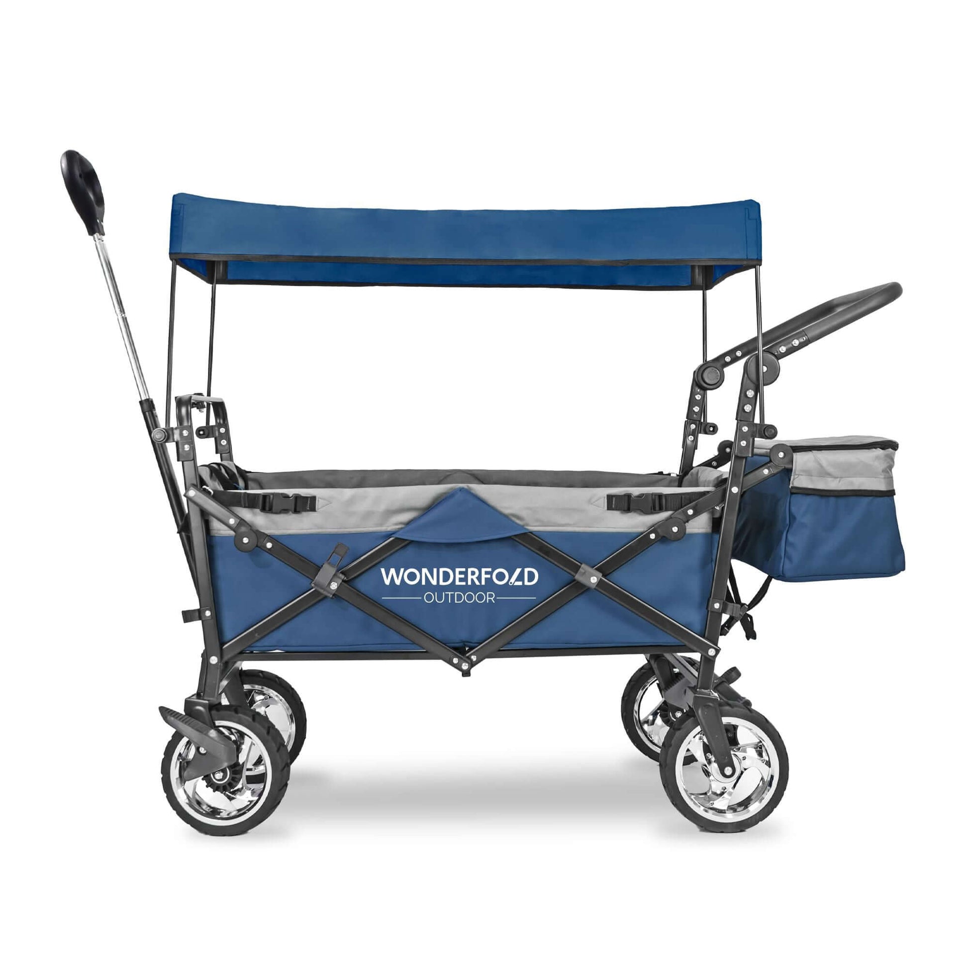 S4 Push and Pull Folding Wagon with Canopy & Brakes - Side View of The Wagon S4 Navy