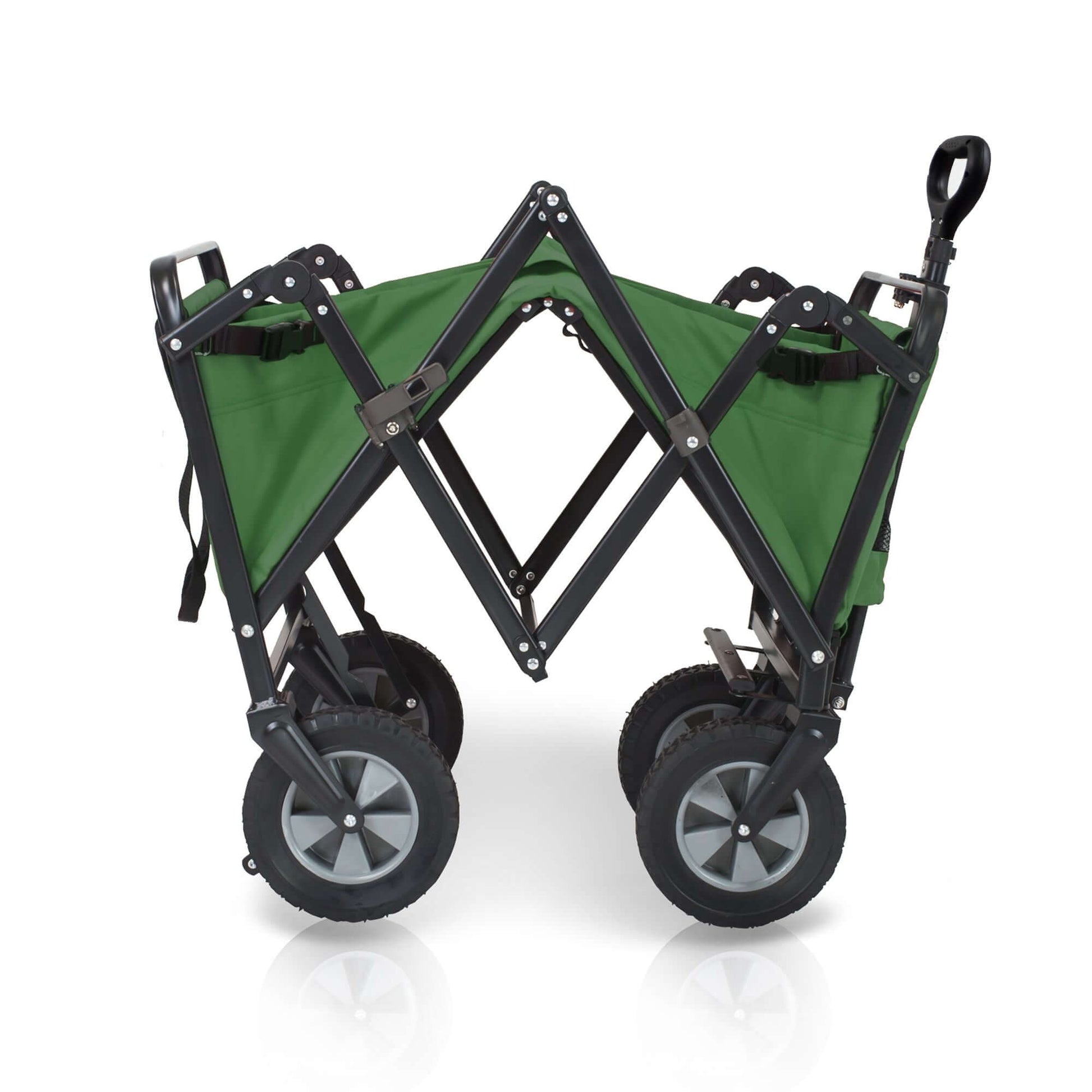 S1 Utility Folding Wagon with Self Stand - Side View of The Half Folded Wagon S1 Green