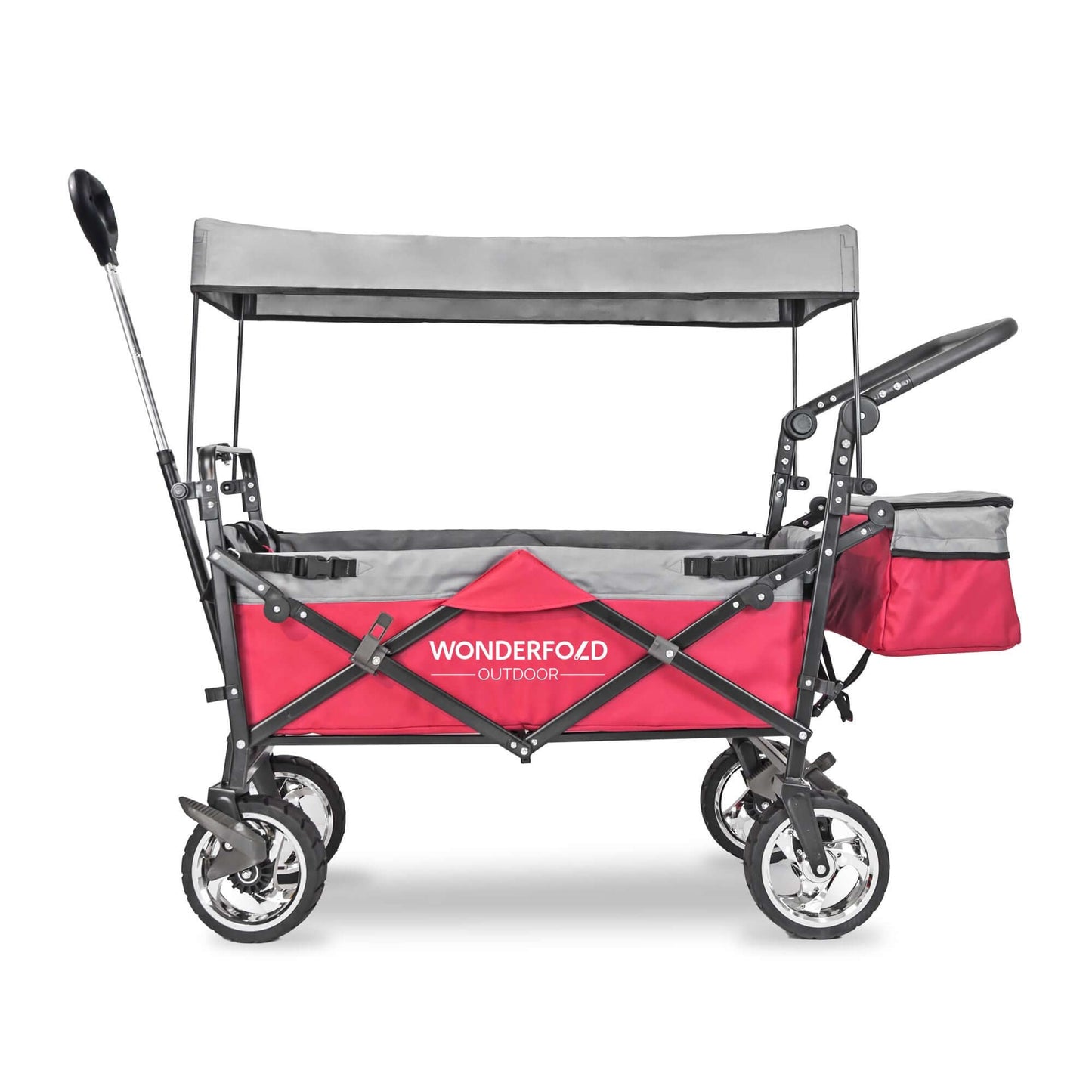 S4 Push and Pull Folding Wagon with Canopy & Brakes - Side View of The Wagon S4 Red