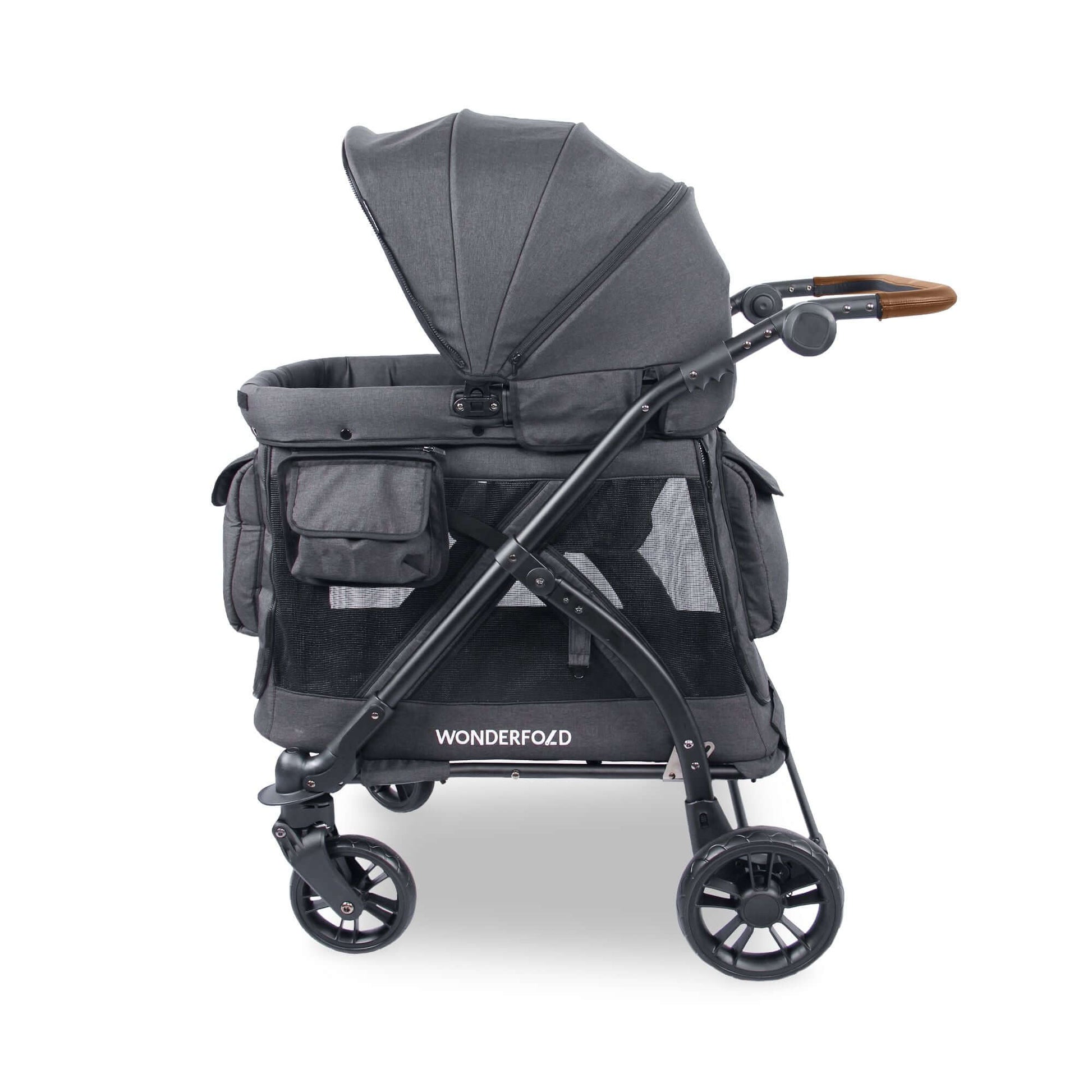 M1 Single Stroller Wagon - Side View of M1 Single Stroller Wagon Black With Canopy