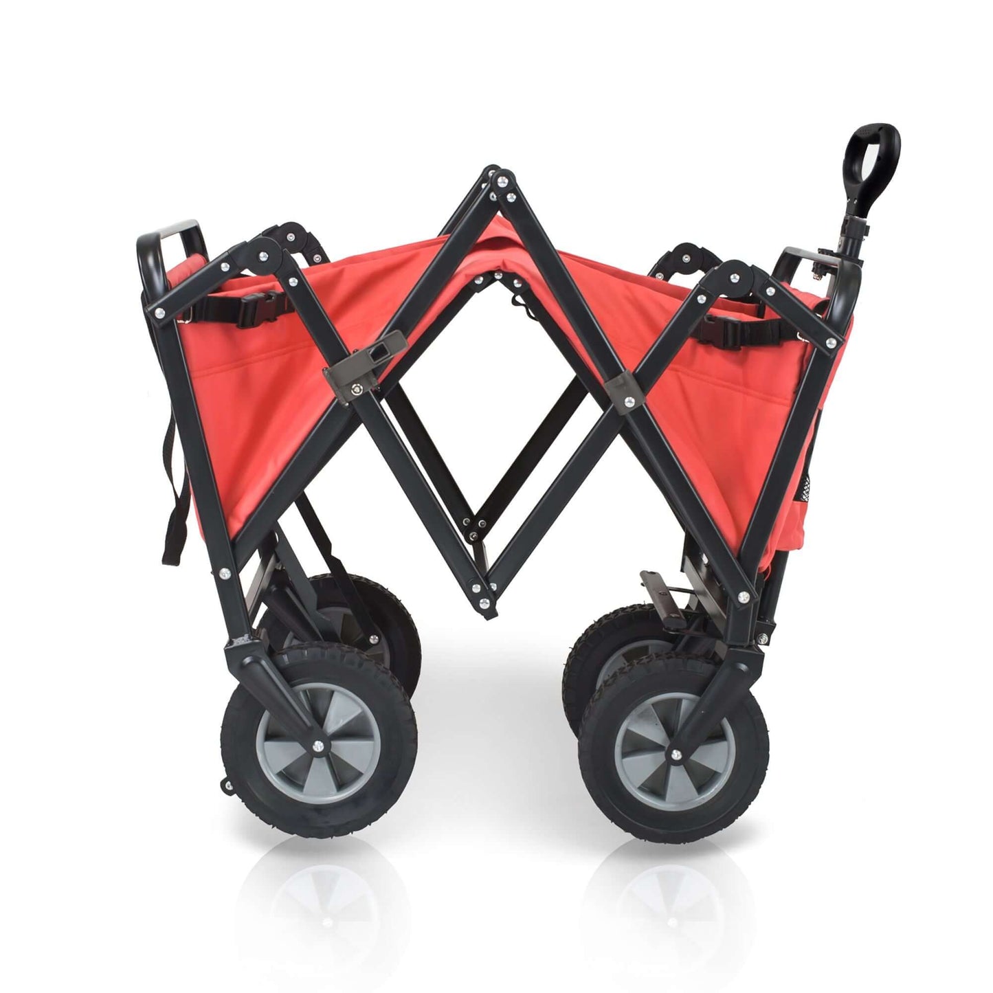 S1 Utility Folding Wagon with Self Stand - Side View of The Half Folded Wagon S1 Red