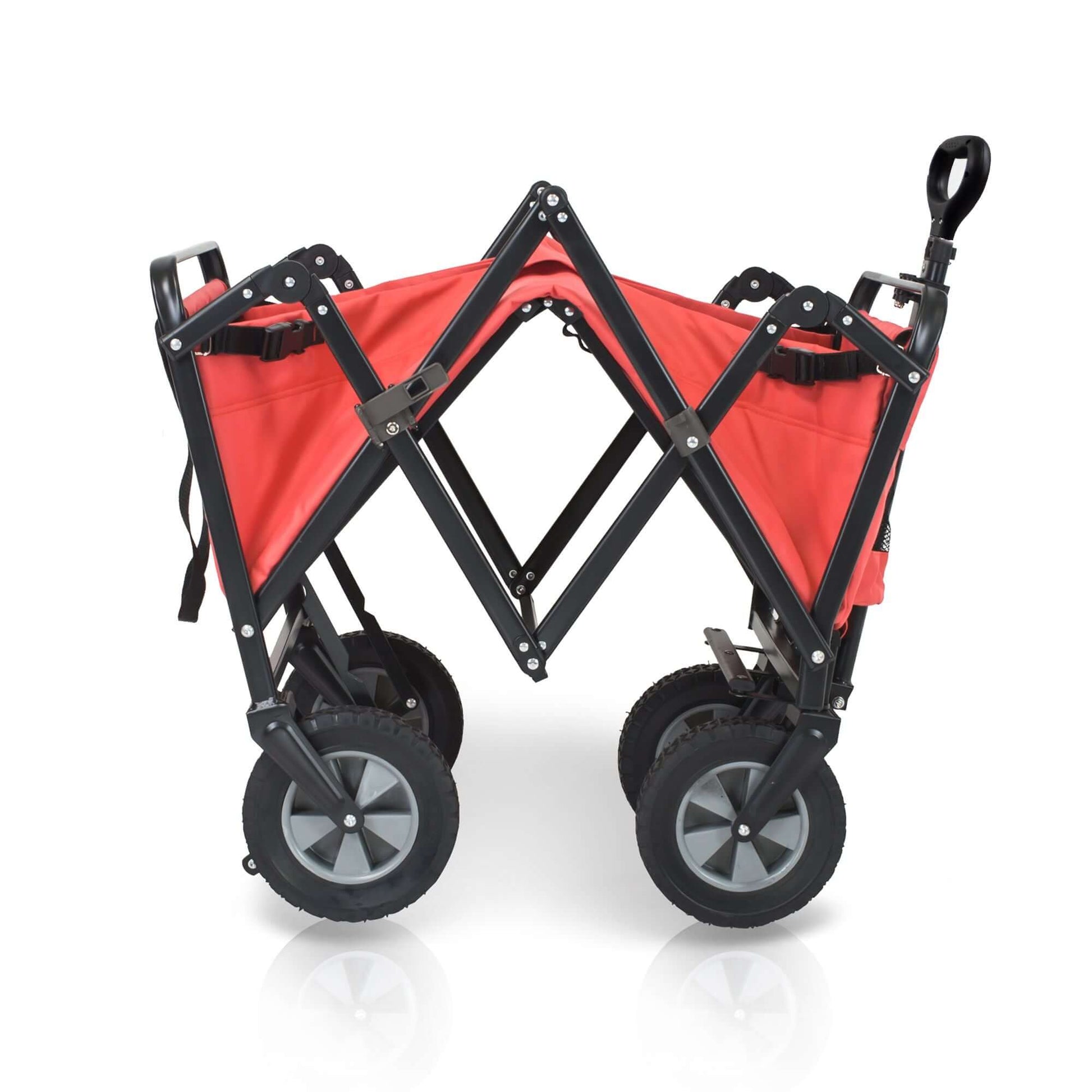 S1 Utility Folding Wagon with Self Stand - Side View of The Half Folded Wagon S1 Red