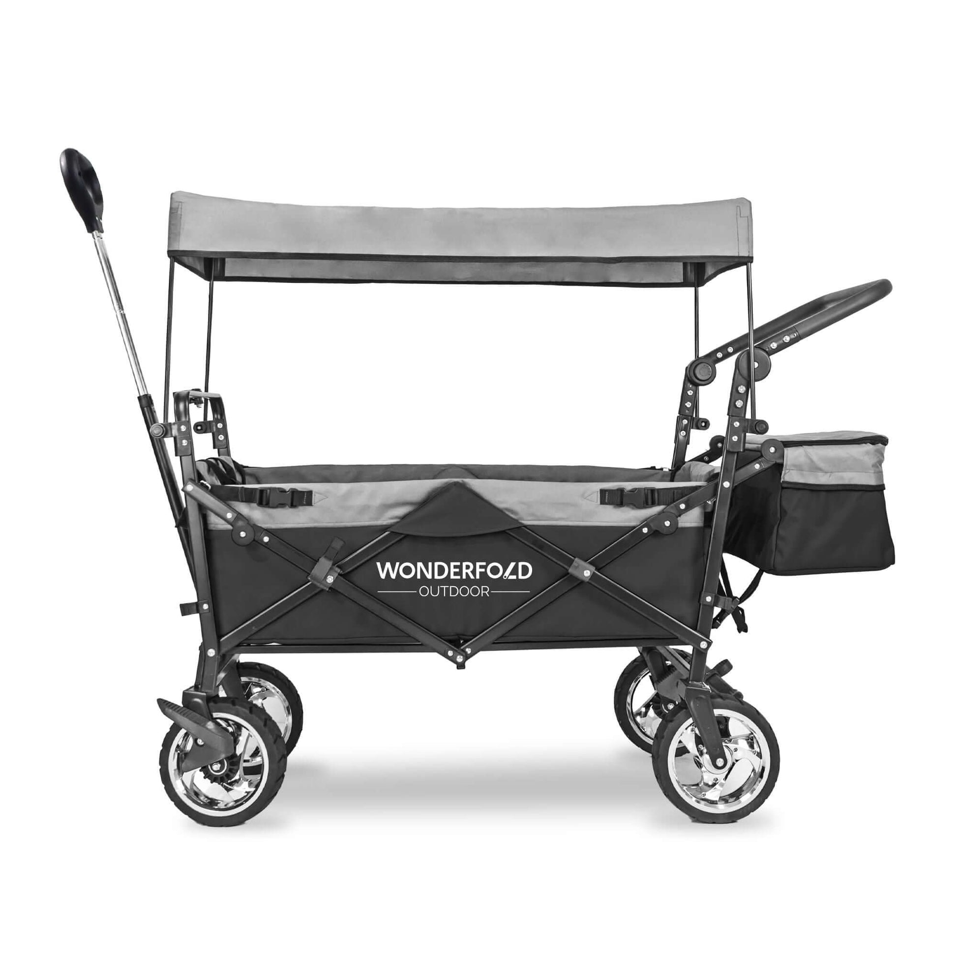 S4 Push and Pull Folding Wagon with Canopy & Brakes - Side View of The Wagon S4 Black