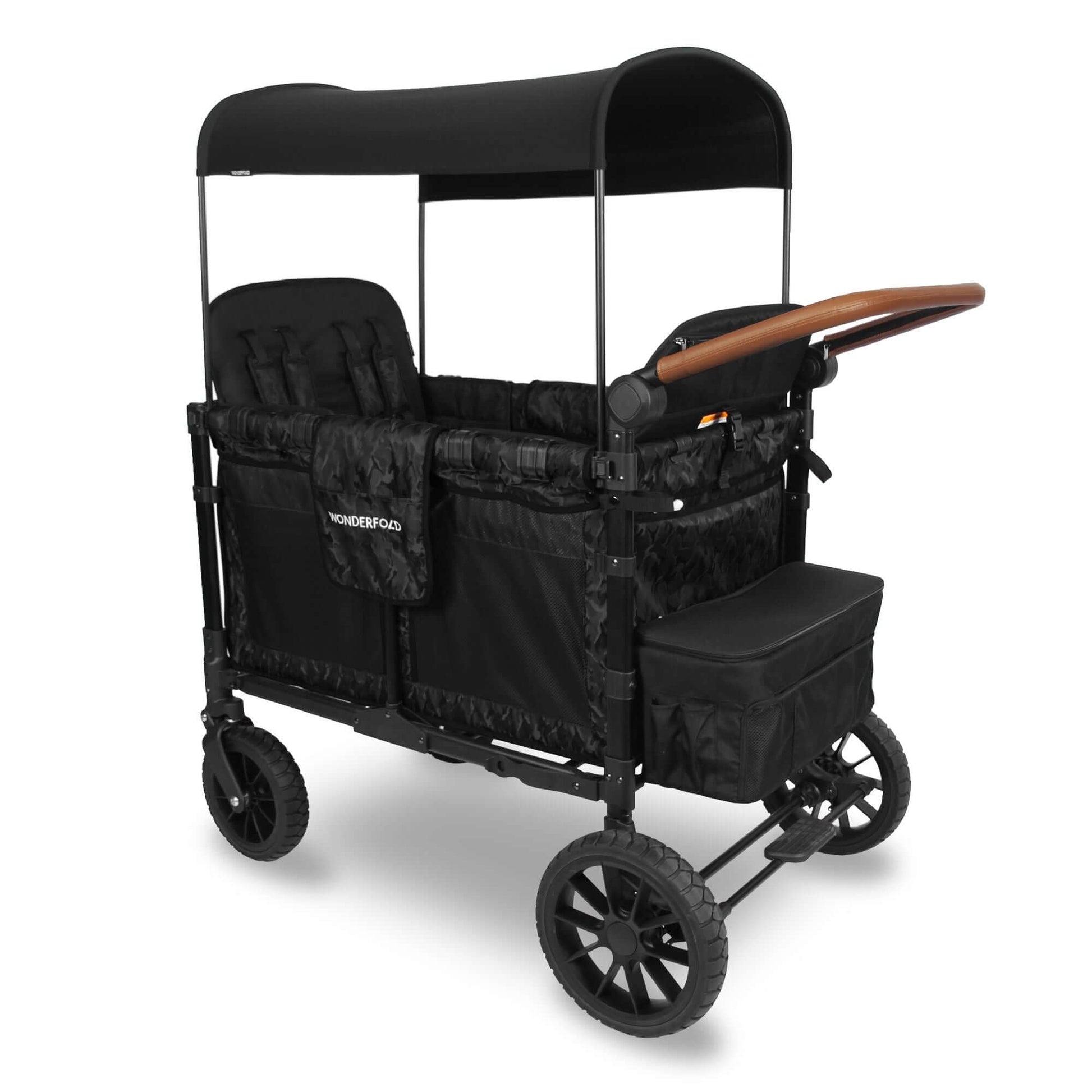 W4 Luxe Quad Stroller Wagon - Inclined Rear View of W4 Luxe Quad Stroller Wagon Black Camo