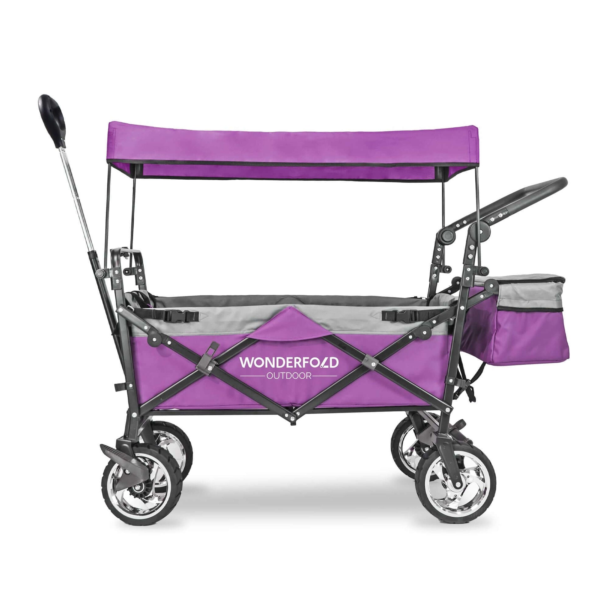 S4 Push and Pull Folding Wagon with Canopy & Brakes - Side View of The Wagon S4 Purple
