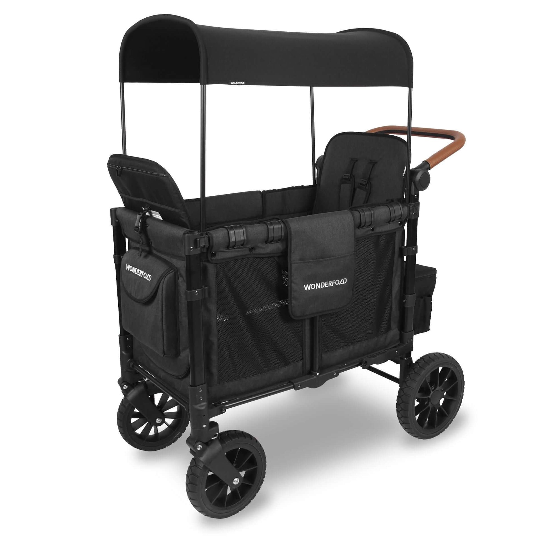 W2 Luxe Double Stroller Wagon - Inclined Side View of W2 Luxe Double Stroller Wagon Black