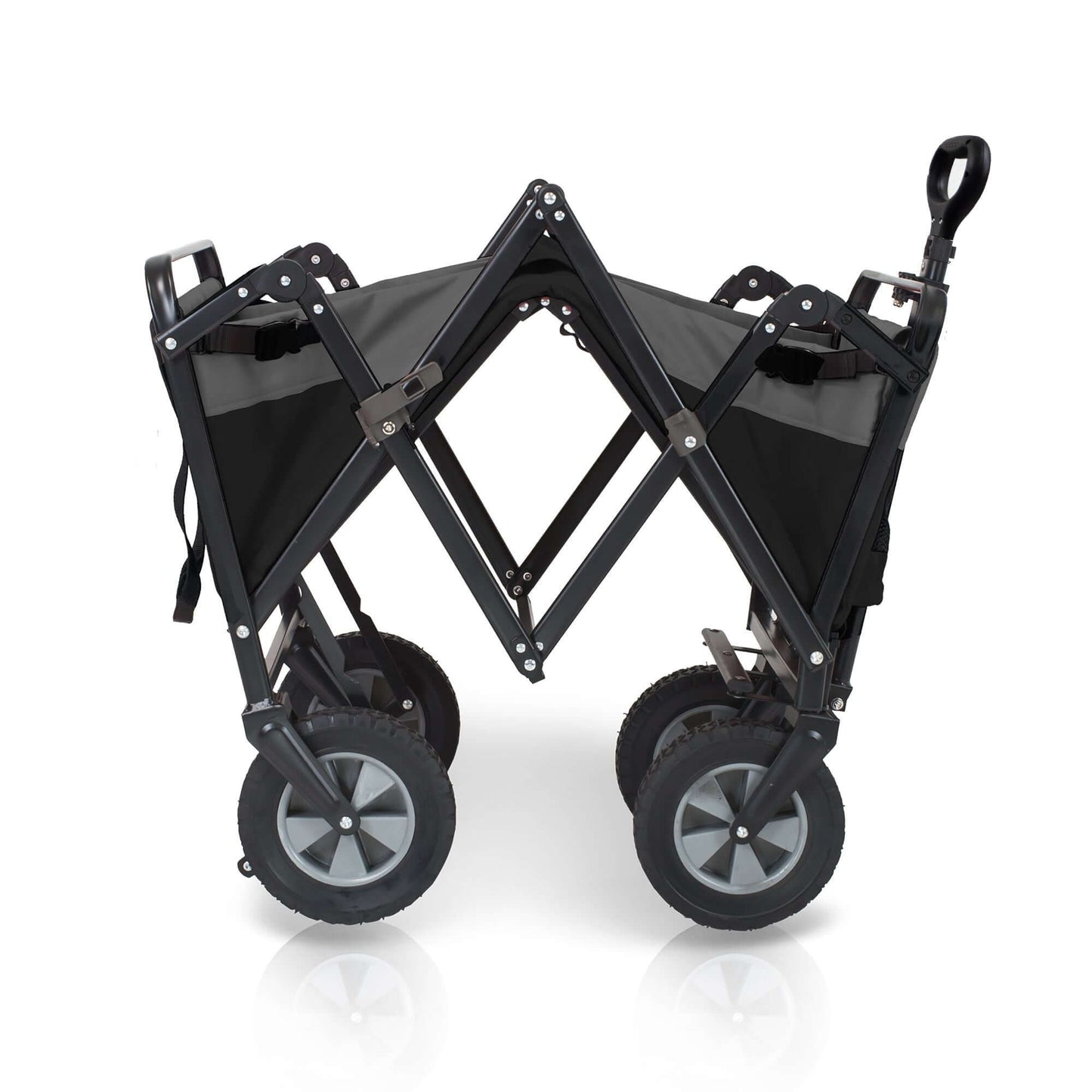 S1 Utility Folding Wagon with Self Stand - Side View of The Half Folded Wagon S1 Black