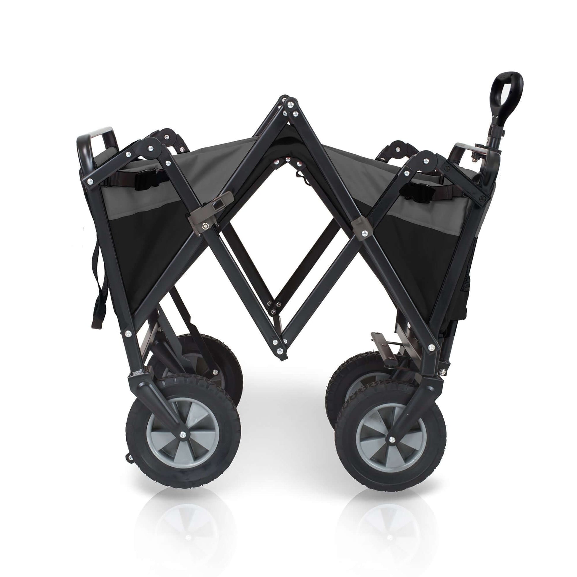 S1 Utility Folding Wagon with Self Stand - Side View of The Half Folded Wagon S1 Black