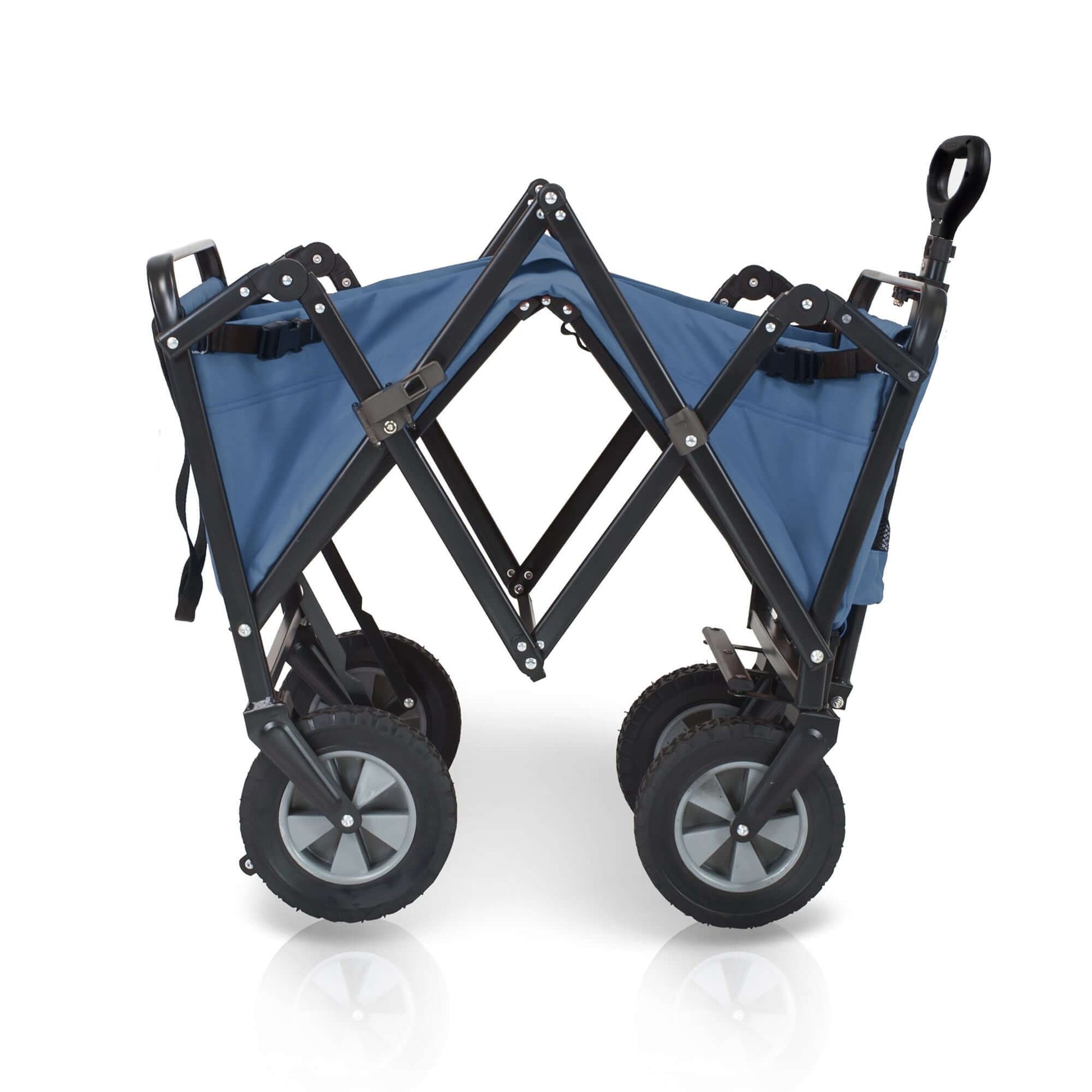 S1 Utility Folding Wagon with Self Stand - Side View of The Half Folded Wagon S1 Blue