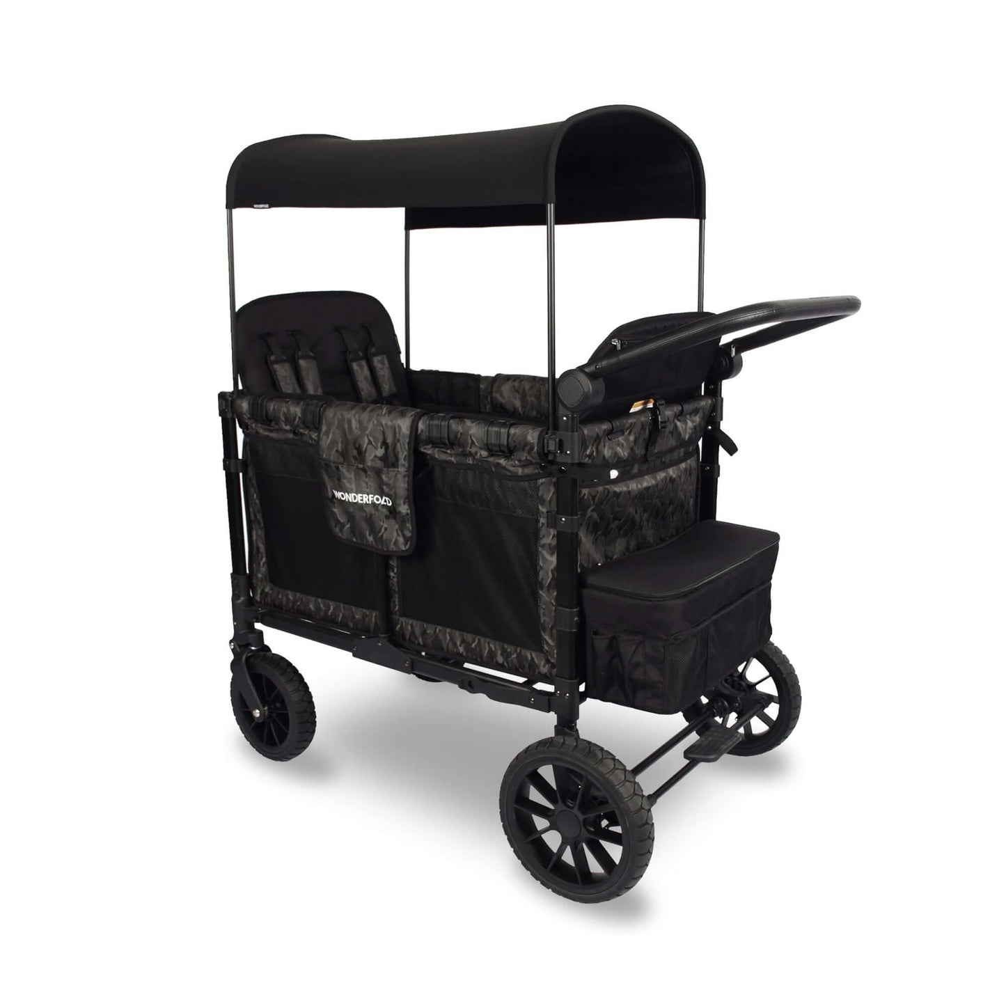 W4 Luxe Quad Stroller Wagon - Inclined Rear View of W4 Luxe Quad Stroller Wagon Shadow Green Camo