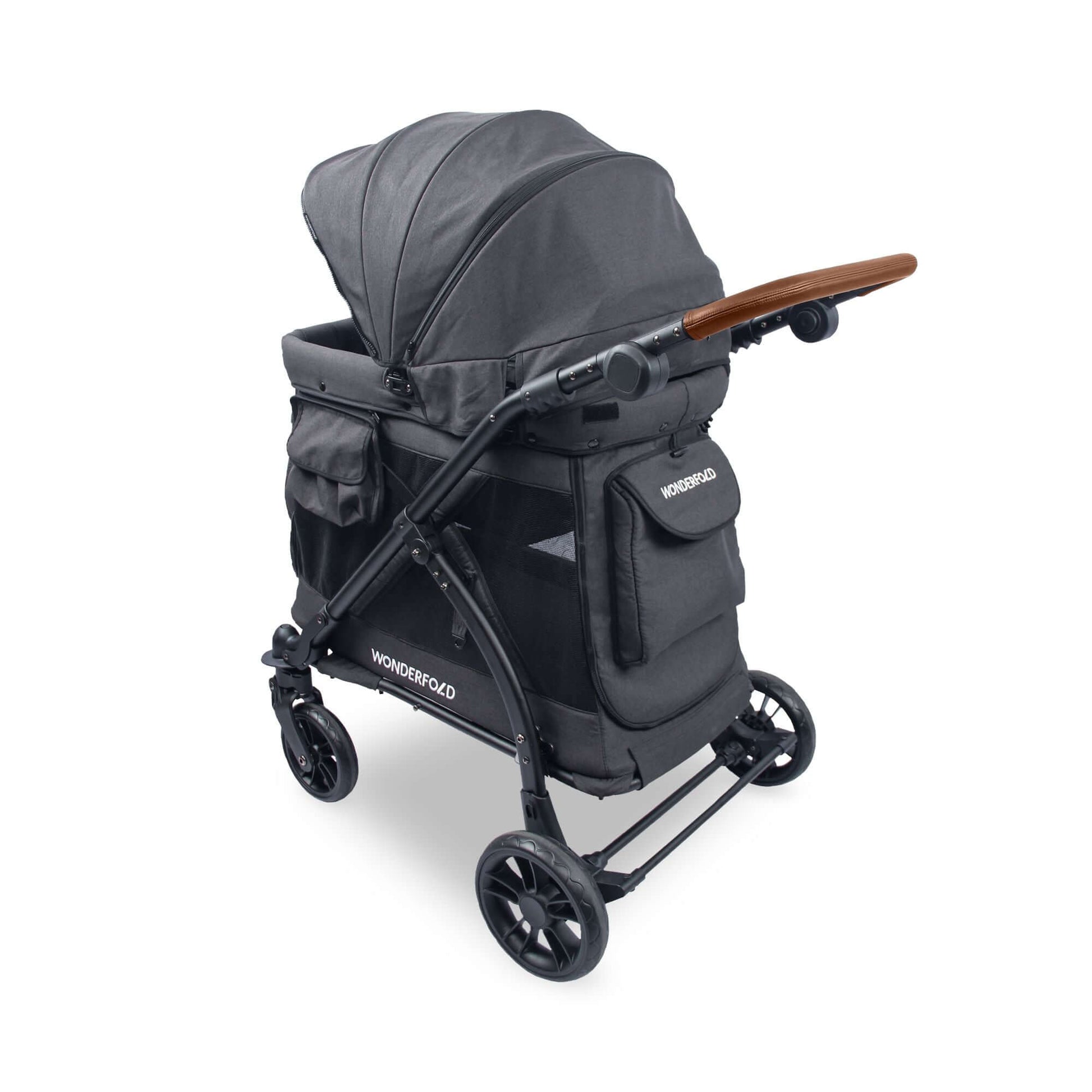 M1 Single Stroller Wagon - Inclined Rear View of M1 Single Stroller Wagon Black With Canopy