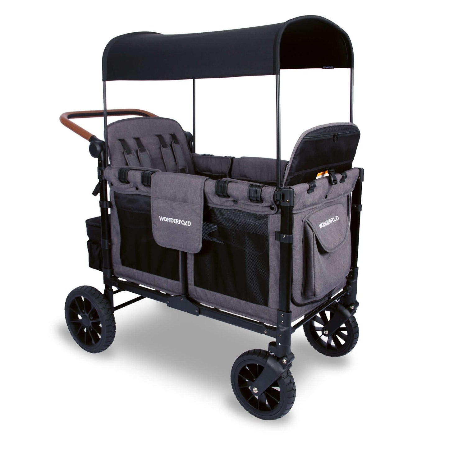 W4 Luxe Quad Stroller Wagon - Inclined Front View of W4 Luxe Quad Stroller Wagon Gray-1