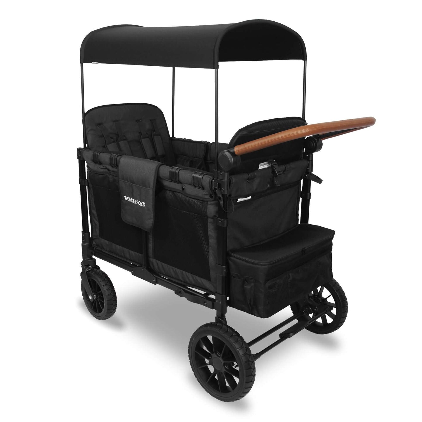 W4 Luxe Quad Stroller Wagon - Inclined Rear View of W4 Luxe Quad Stroller Wagon Black