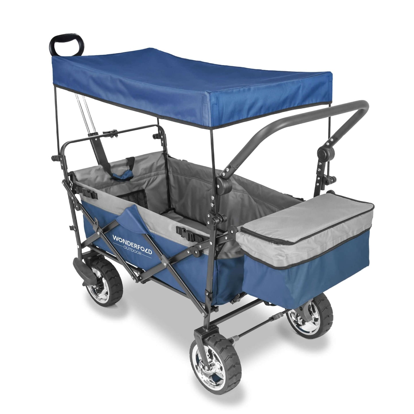 S4 Push and Pull Folding Wagon with Canopy & Brakes - Back Inclined View of The Wagon S4 Navy-1