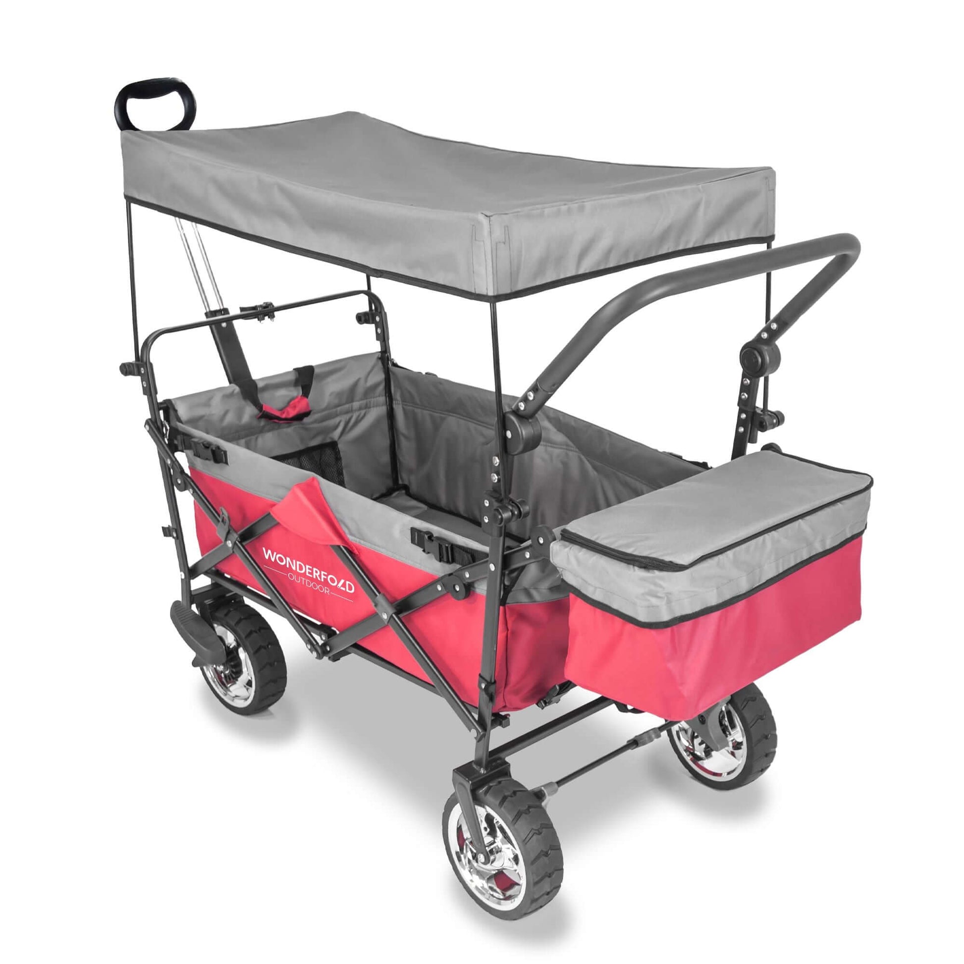 S4 Push and Pull Folding Wagon with Canopy & Brakes - Back Inclined View of The Wagon S4 Red