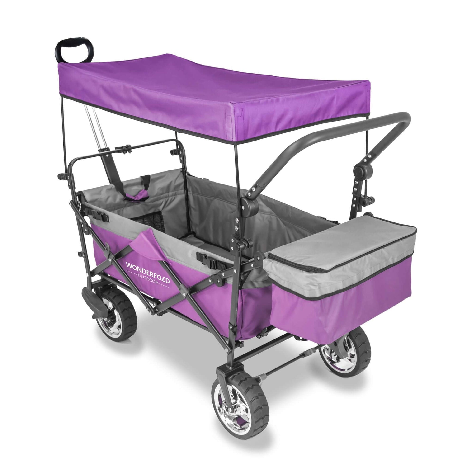 S4 Push and Pull Folding Wagon with Canopy & Brakes - Back Inclined View of The Wagon S4 Purple