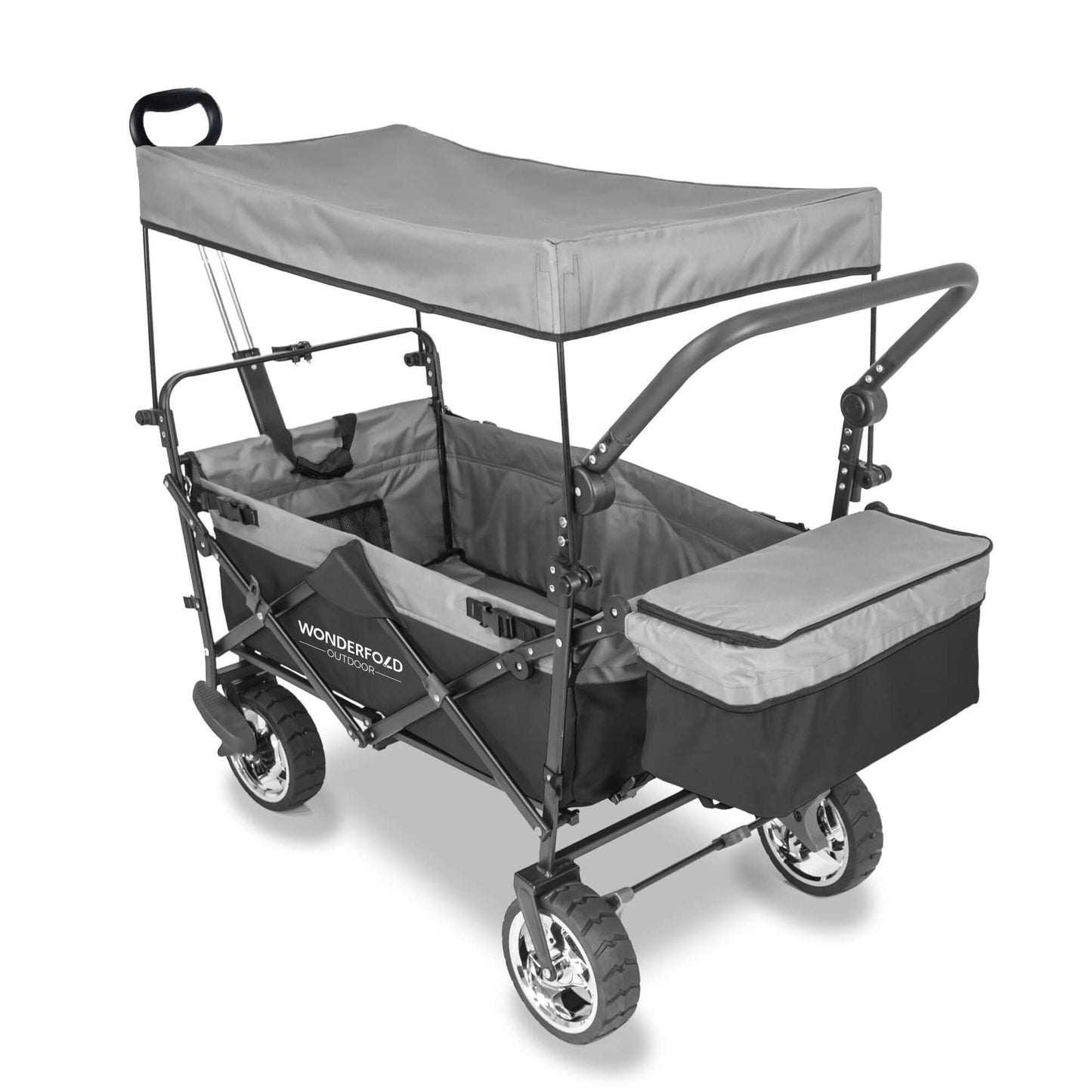 S4 Push and Pull Folding Wagon with Canopy & Brakes - Back Inclined View of The Wagon S4 Black