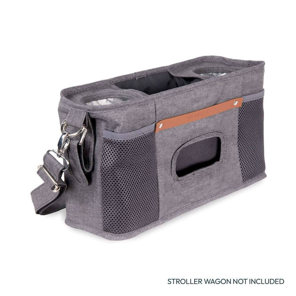Parent Console with 2 Insulated Cup Holders - Front Inclined View of Parent Console with 2 Cup Holders Gray with open Tissue Pocket
